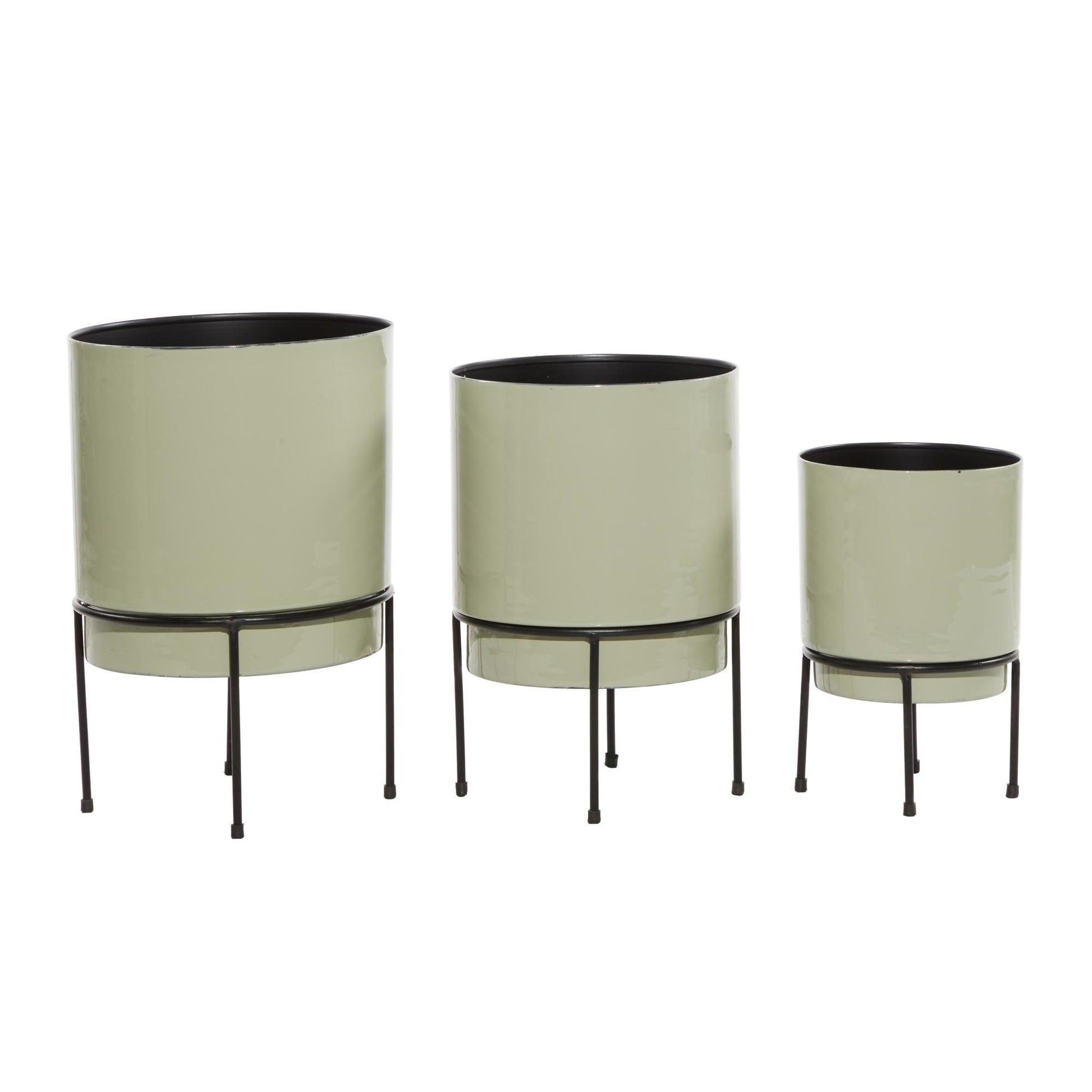 Set of 3 Metal Indoor Outdoor Planter with Removable Black Stand