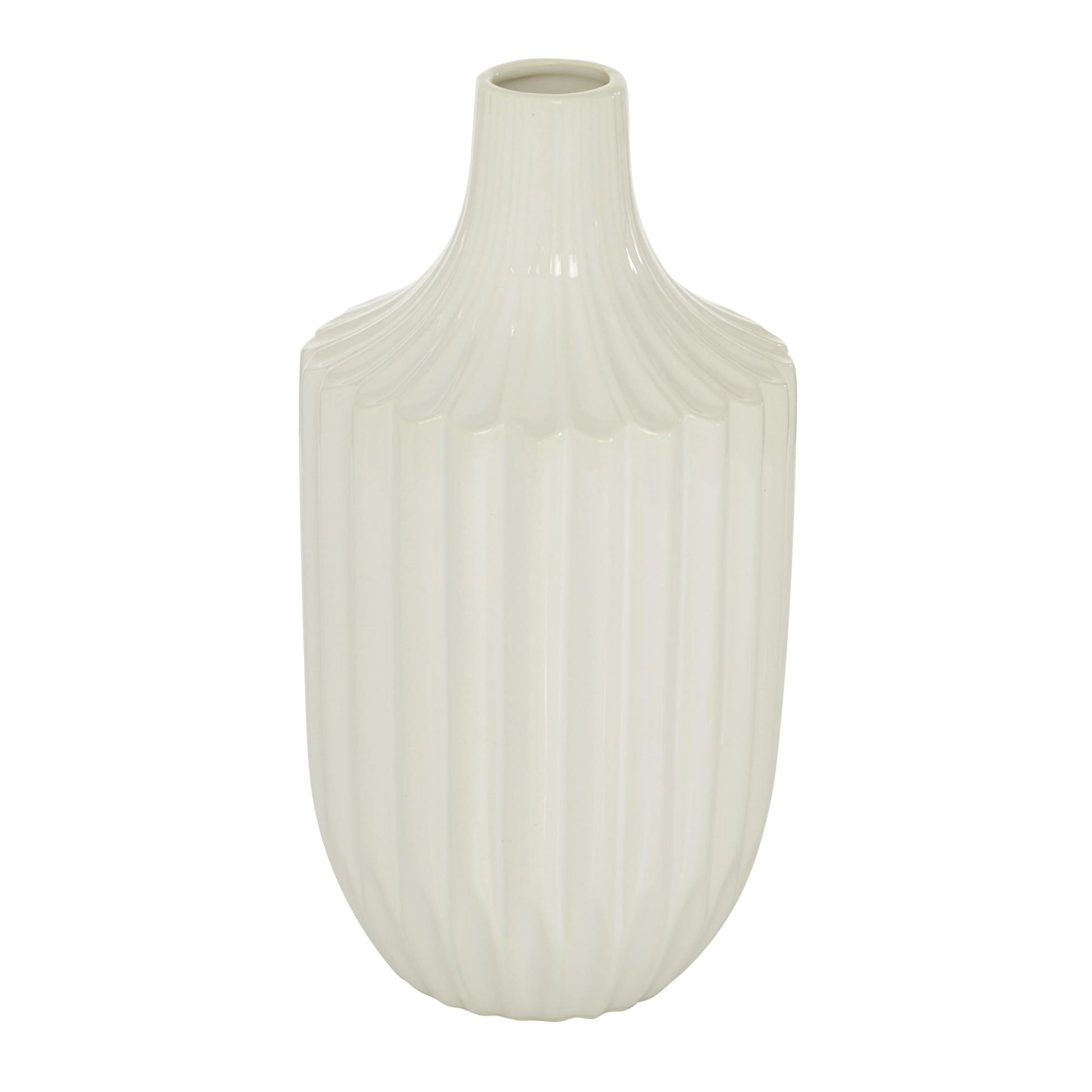 White Ceramic Fluted Decorative Vase