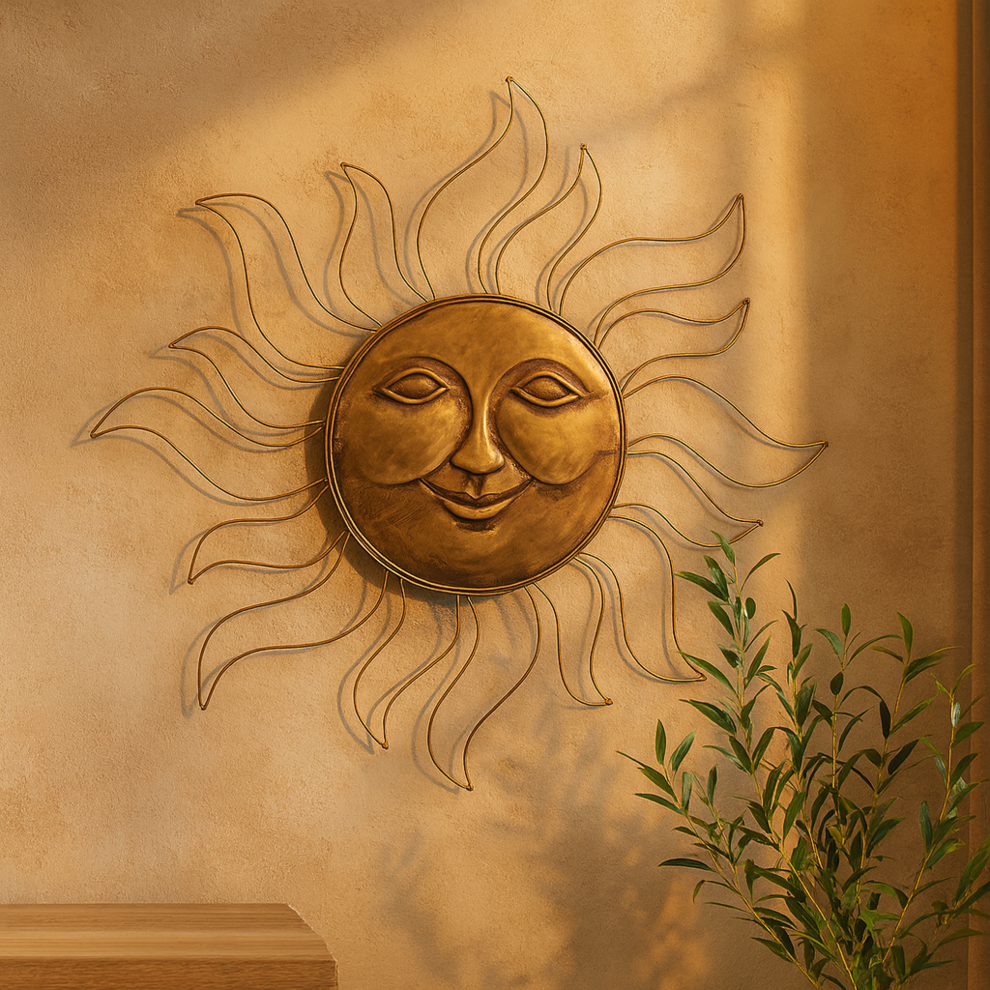 Sun Metal Indoor Outdoor Home Wall Decor with Wire Frame