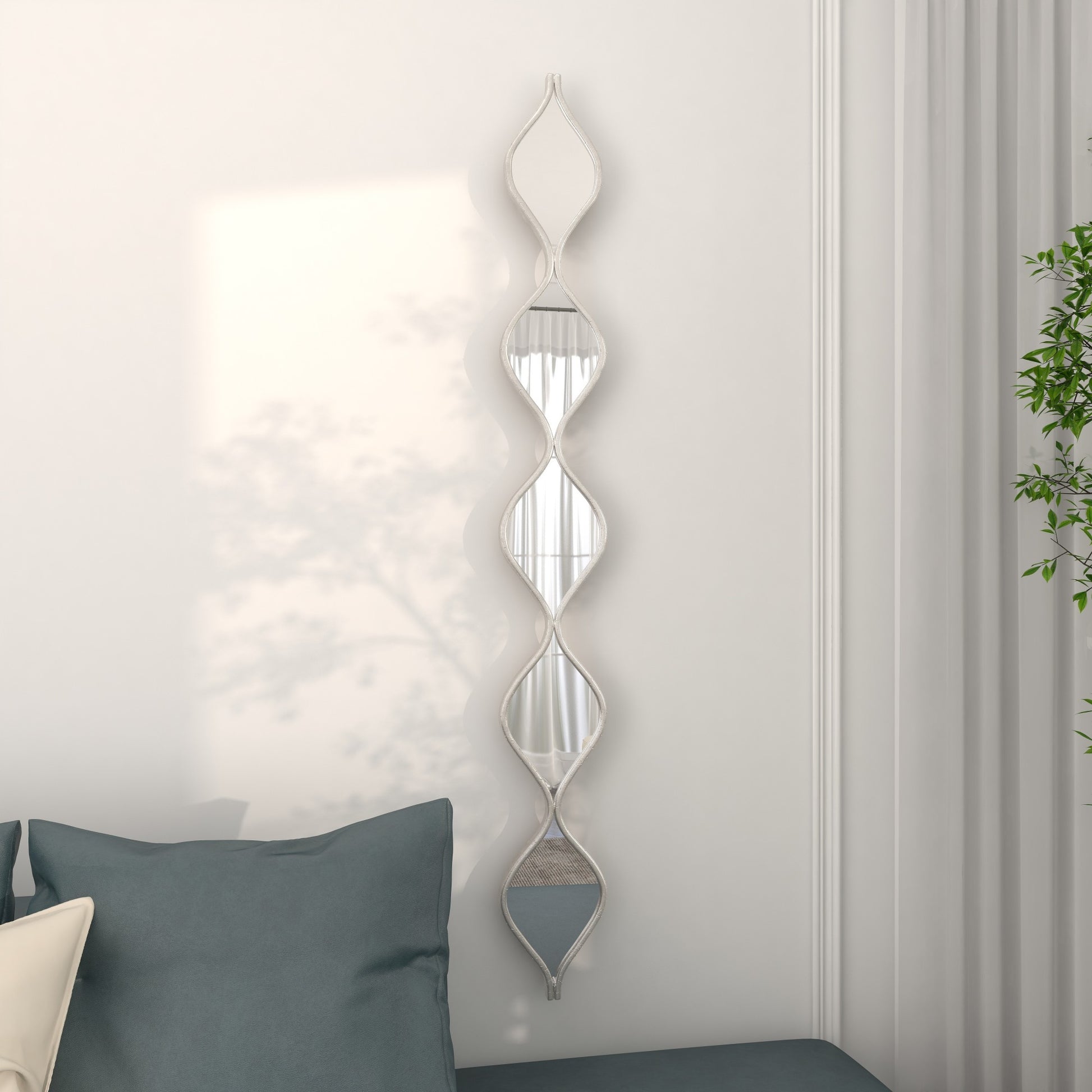 Metal Slim Stacked Chain 5 Layer Room Wall Mirror with Tear Drop Pattern 7" x 1" x 58"