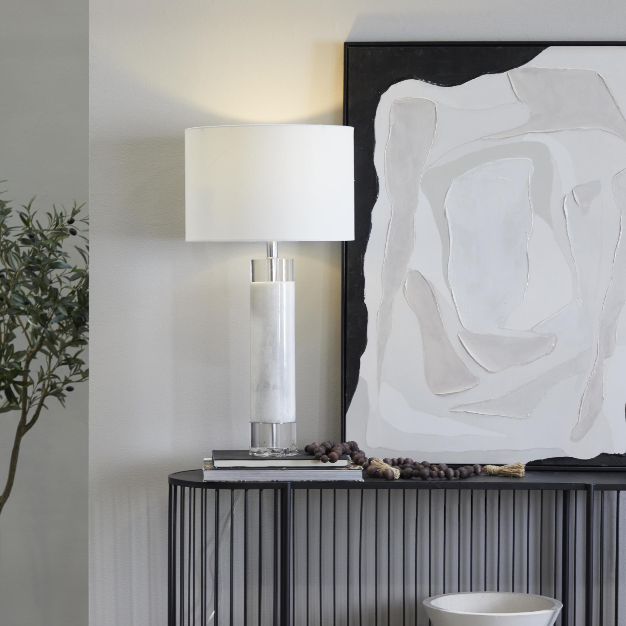 Marble Slender Stand Room Table Lamp with Drum Shade