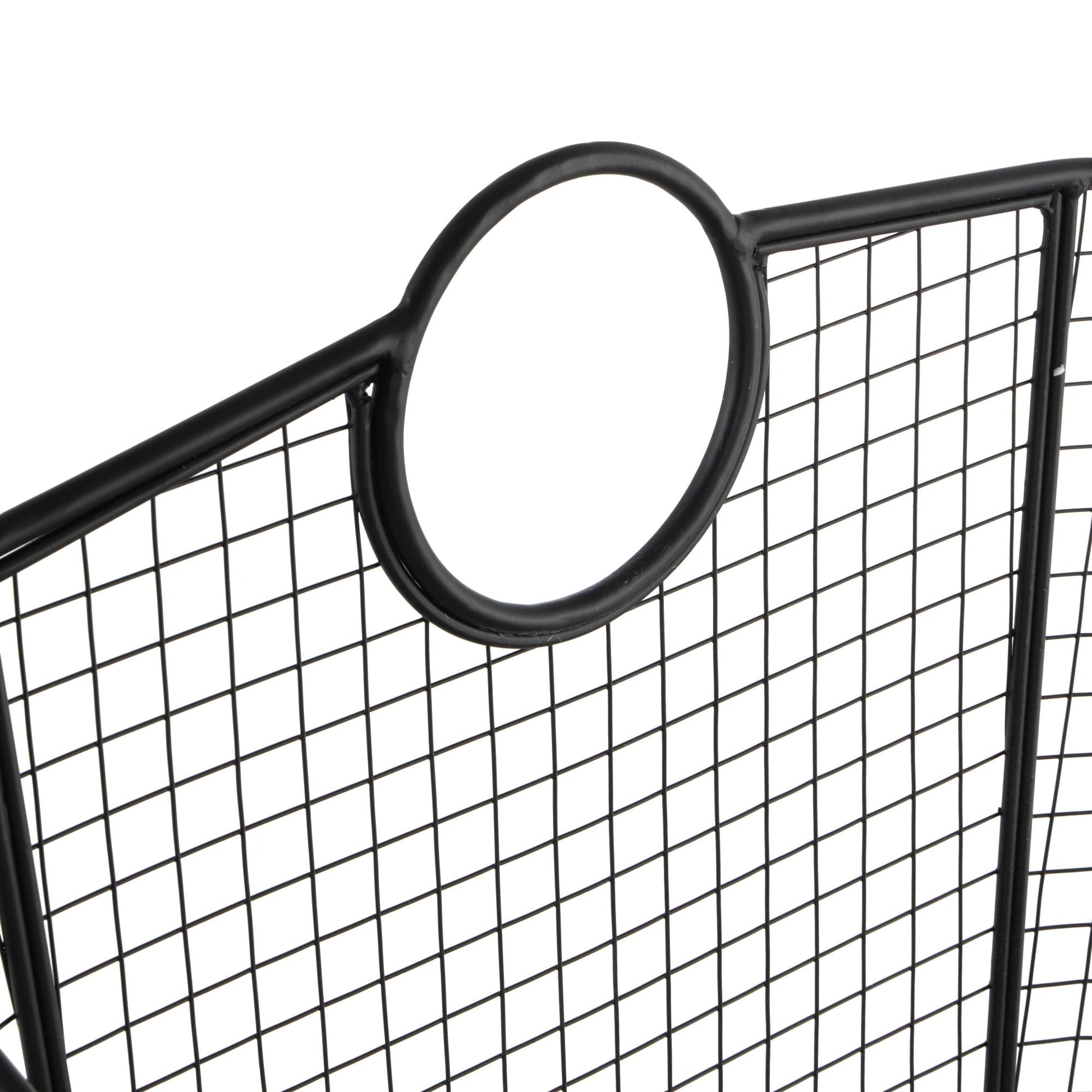 Geometric Metal Wire Grid Decorative and Functional Storage Basket with Curved Sides and Ring Handles
