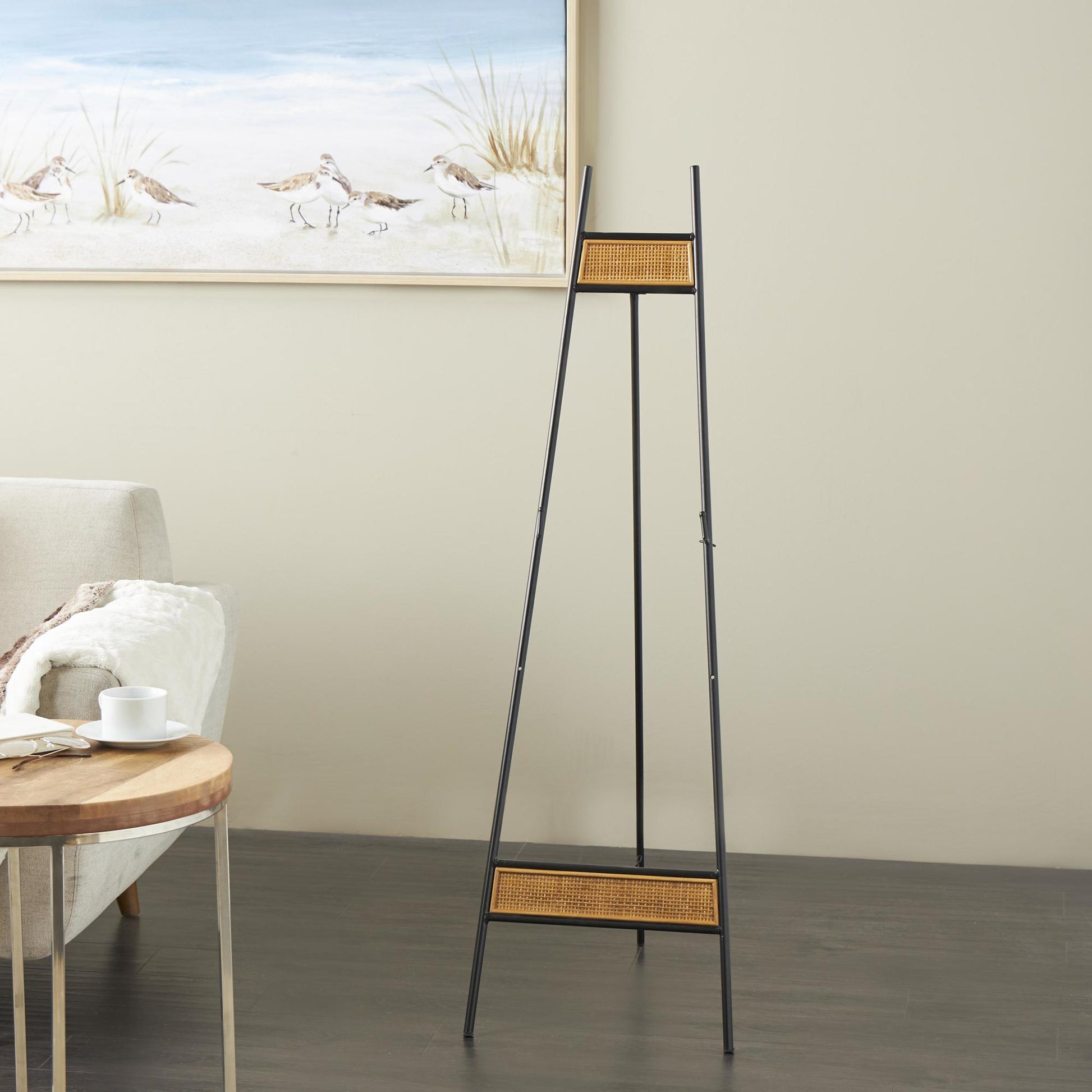 Black Metal Floor 2 Tier Display Easel with Wood Accents