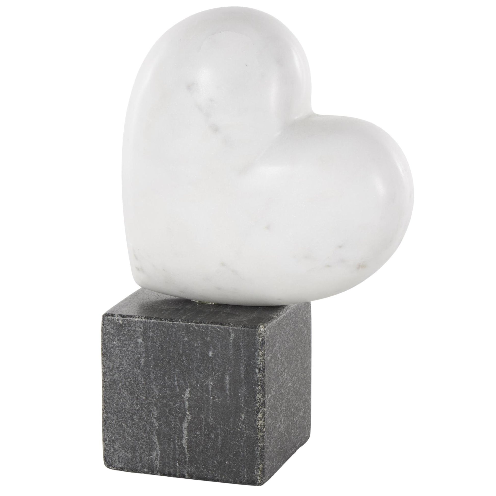 Heart White Marble Slanted Decorative Sculpture with Black Block Base