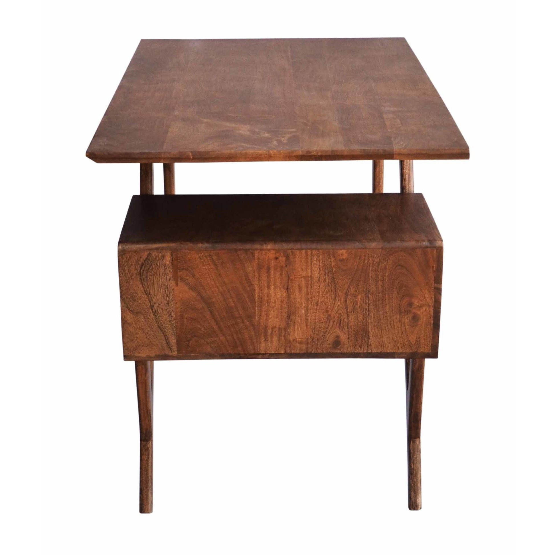 Geometric Brown Wood 3 Drawer Desk with Trapezoid Floating Side Shelf