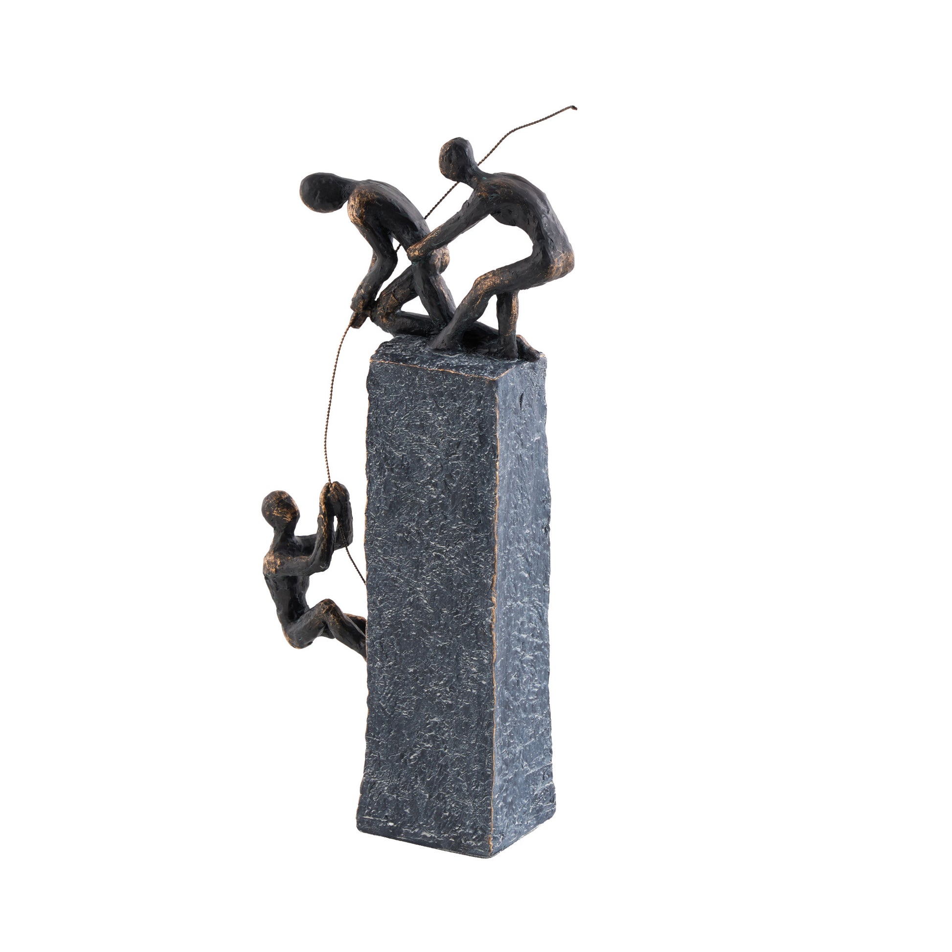 People Gray Polystone Climbing Decorative Sculpture with Bronze Detailing