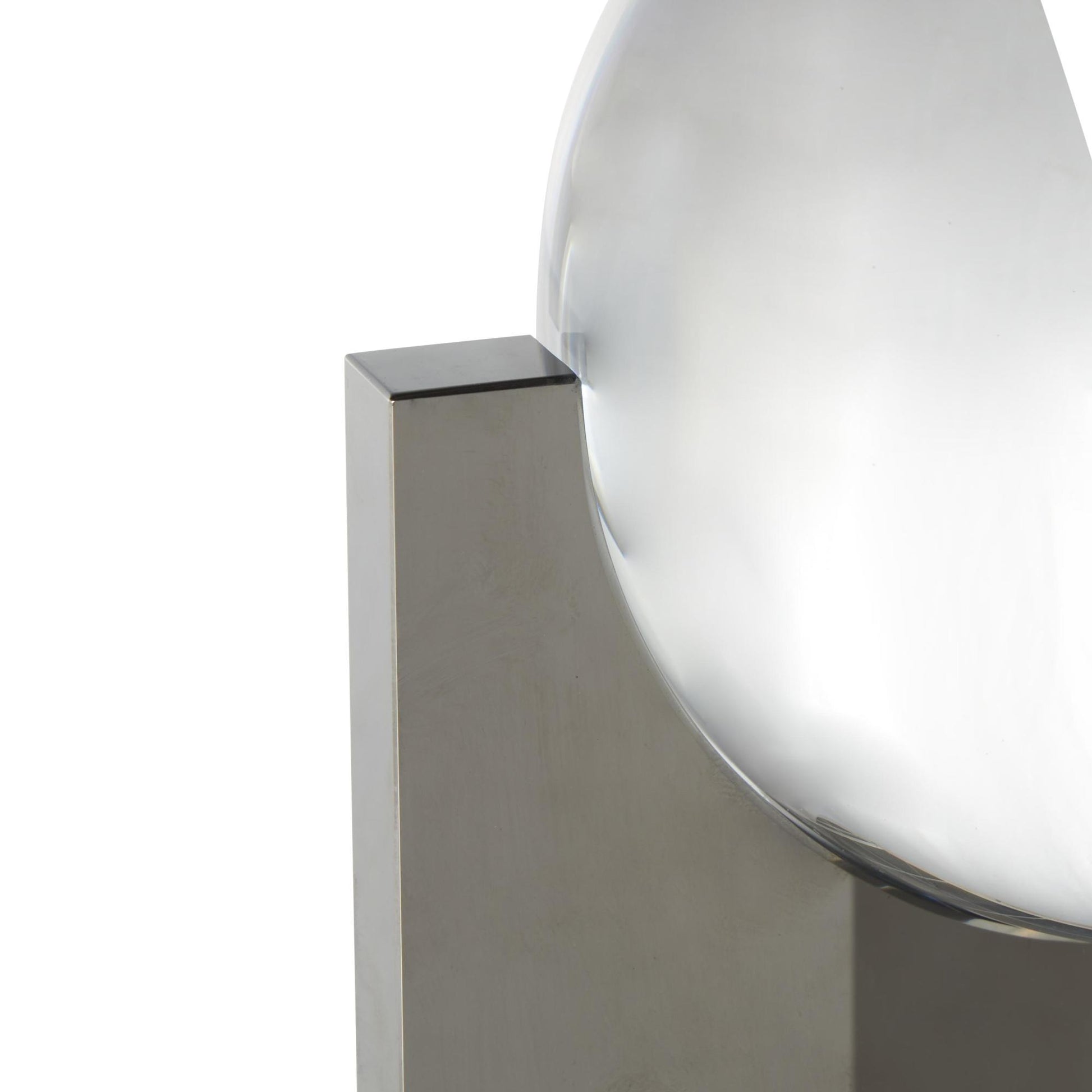 Geometric Silver Glass Orb Decorative Sculpture with Clear Orb and X-Shaped Holder