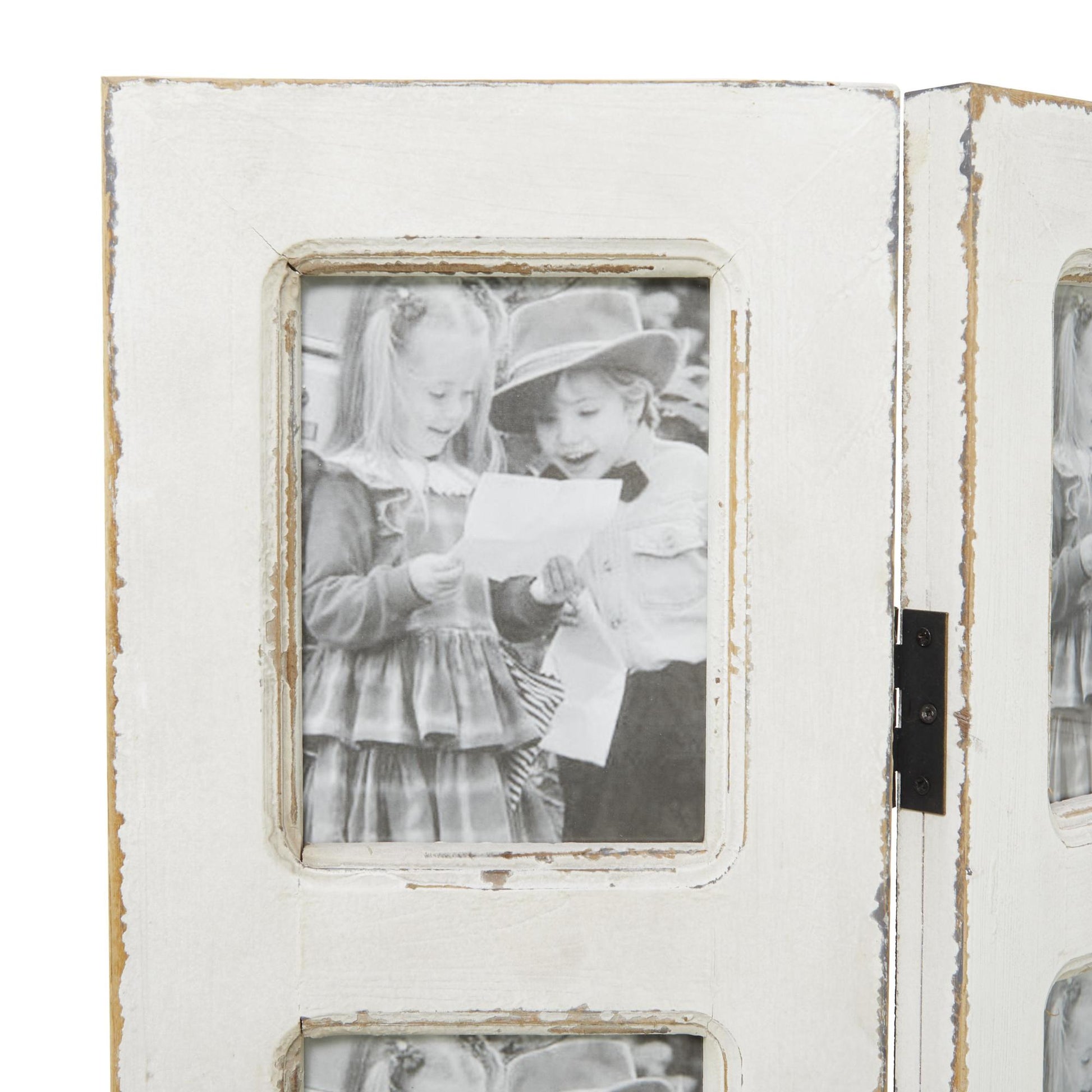 White Wooden Hinged Foldable Partition 3 Panel Partition Room Divider Screen with 15 Photo Slots