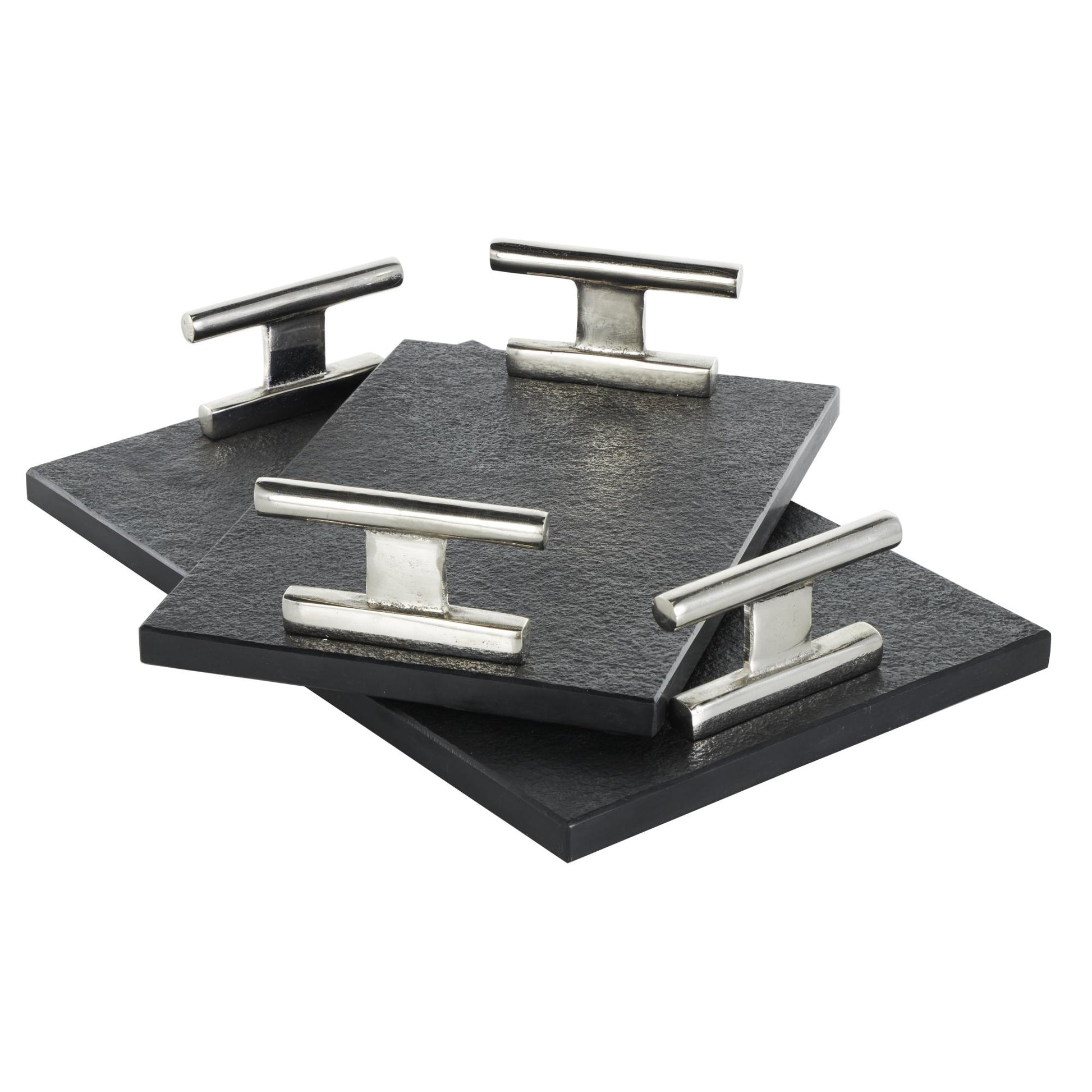 Set of 2 Marble Slim Textured Living Room Decor Tray with Rod Handles Set of 2 22", 18"W