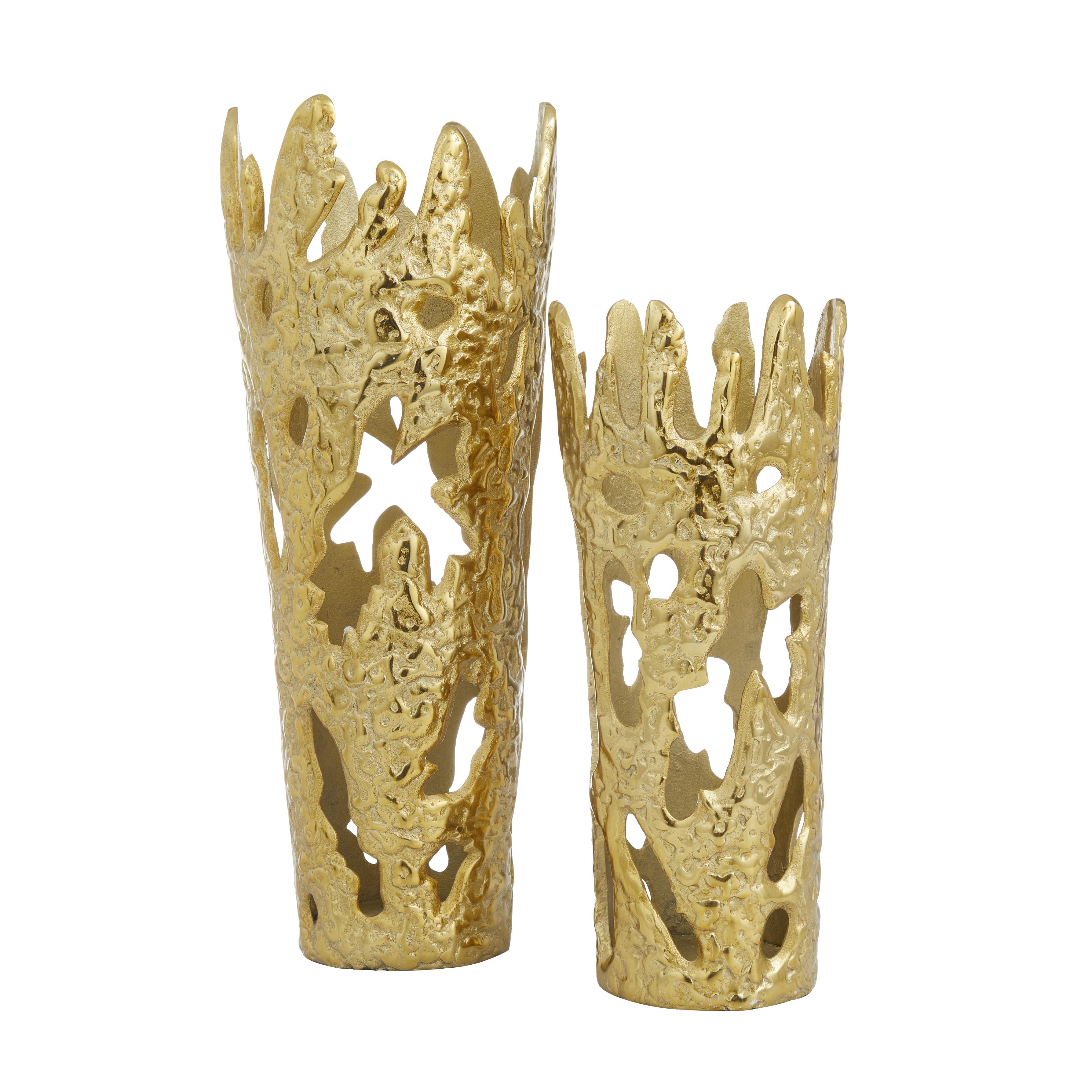 Set of 2 Aluminum Metal Decorative Vase with Cut Out Designs