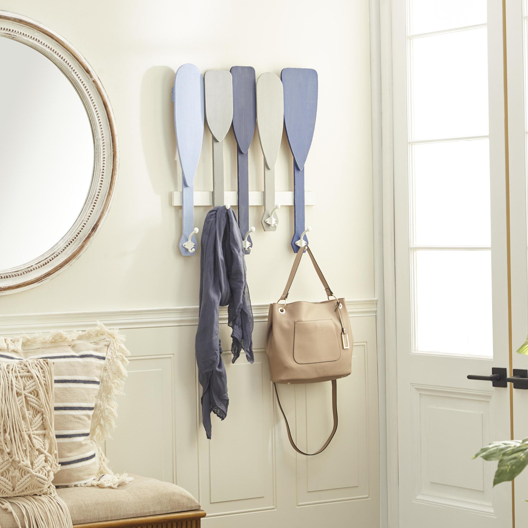 Paddle Blue Wood 5 Hangers Home Wall Hook