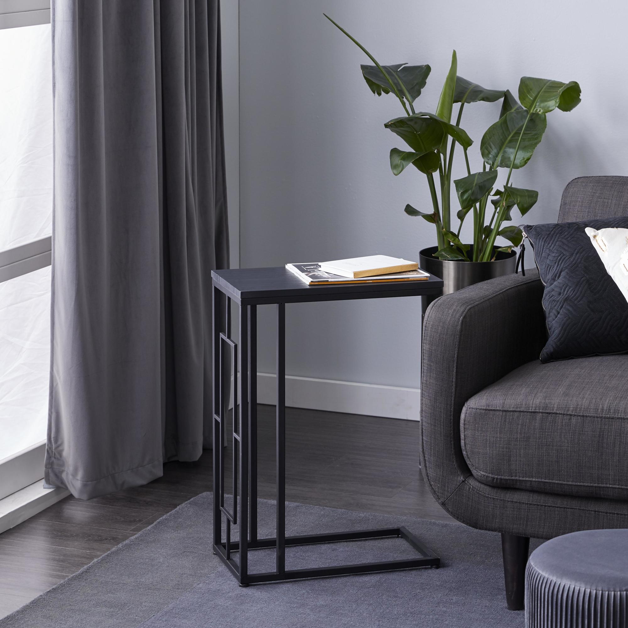Metal C-Shaped Side End Accent Table with Black Metal Base
