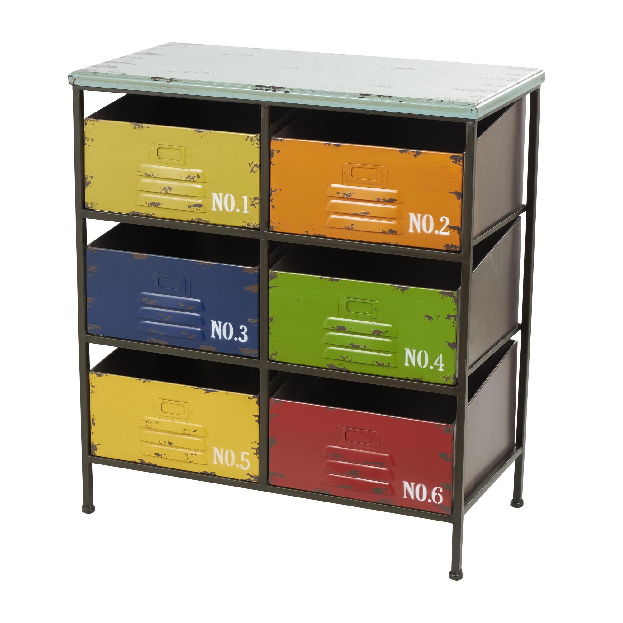 Multi Colored Metal 6 Drawer Room Storage Unit