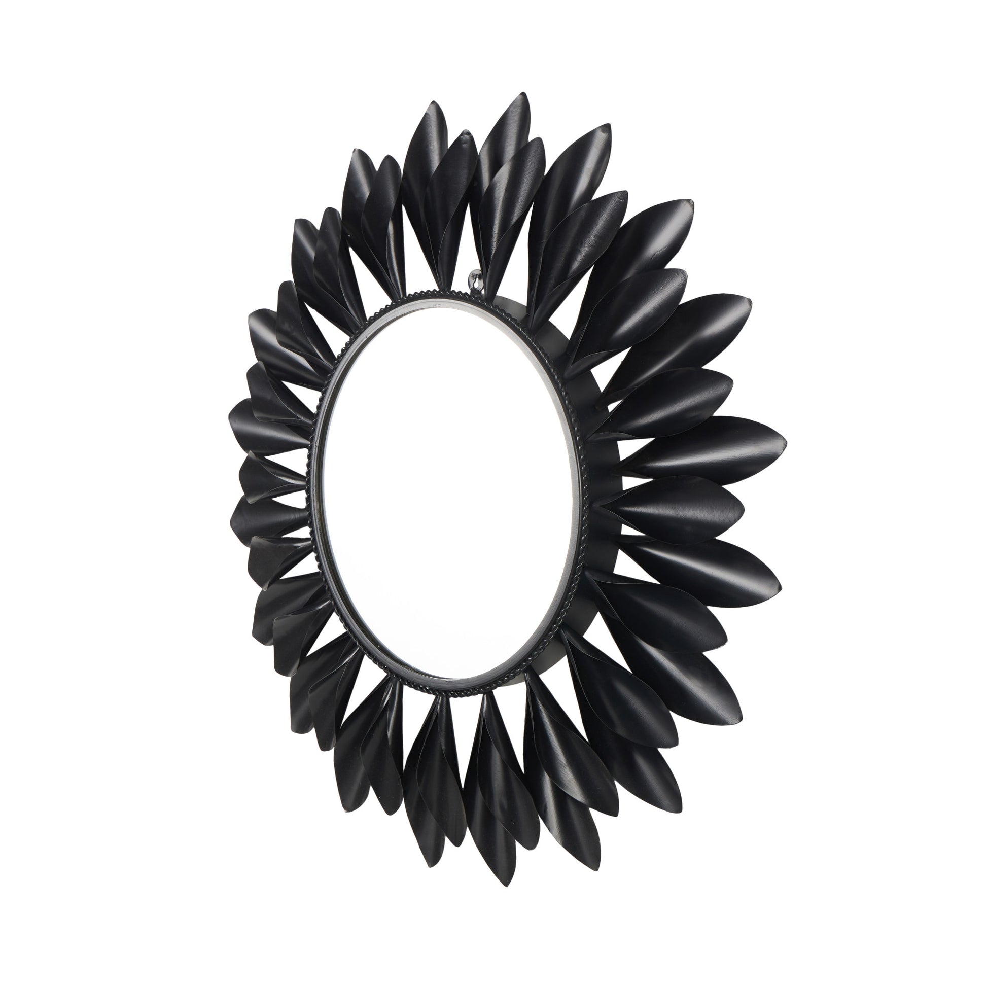 Black Metal Room Wall Mirror with Beaded Detailing and Leaves