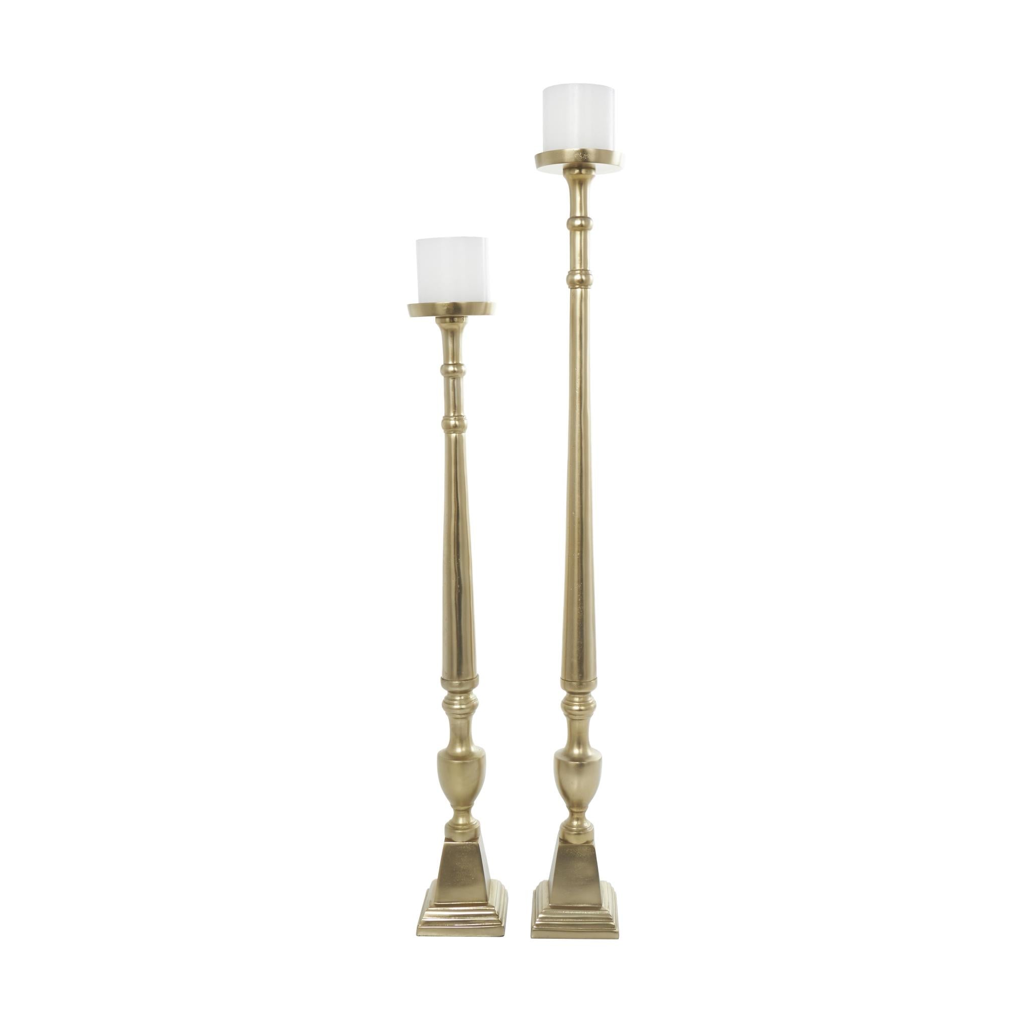 Set of 2 Aluminum Metal Tall Floor Decorative Candle Holder