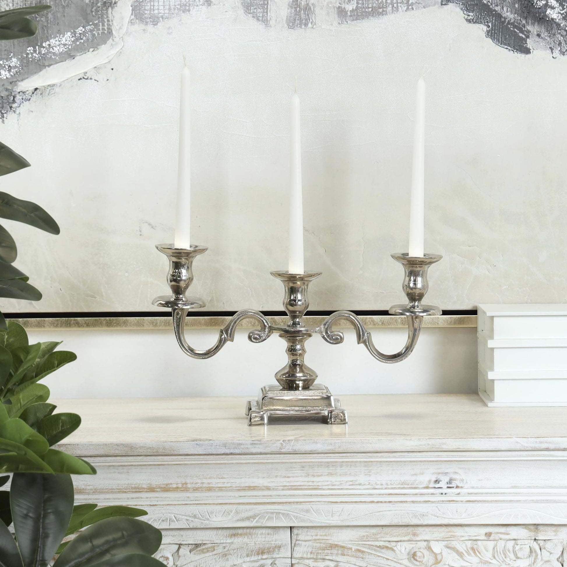 Scroll Silver Aluminum Metal Decorative Candelabra
