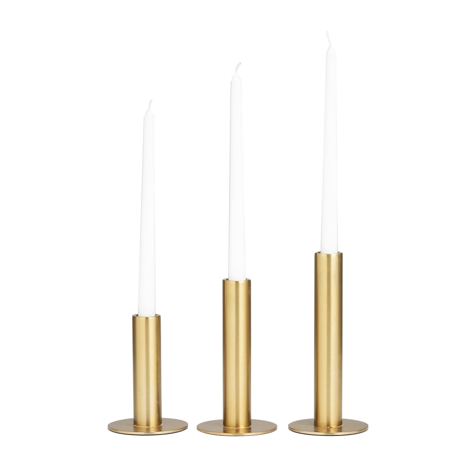 Set of 3 Gold Stainless Steel Metal Slim Decorative Candle Holder with Rounded Bases