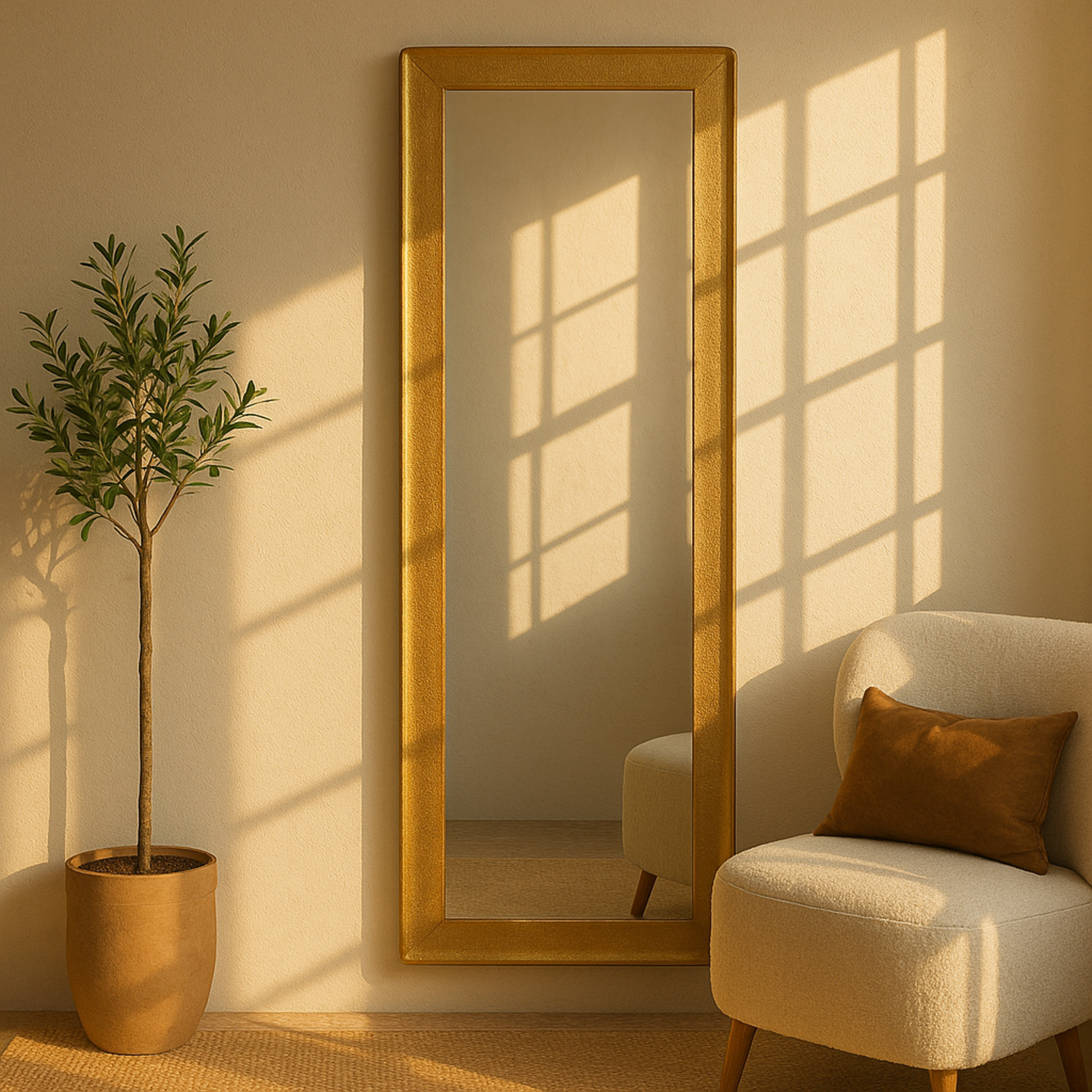 Gold Metal Room Wall Mirror with Textured Frame