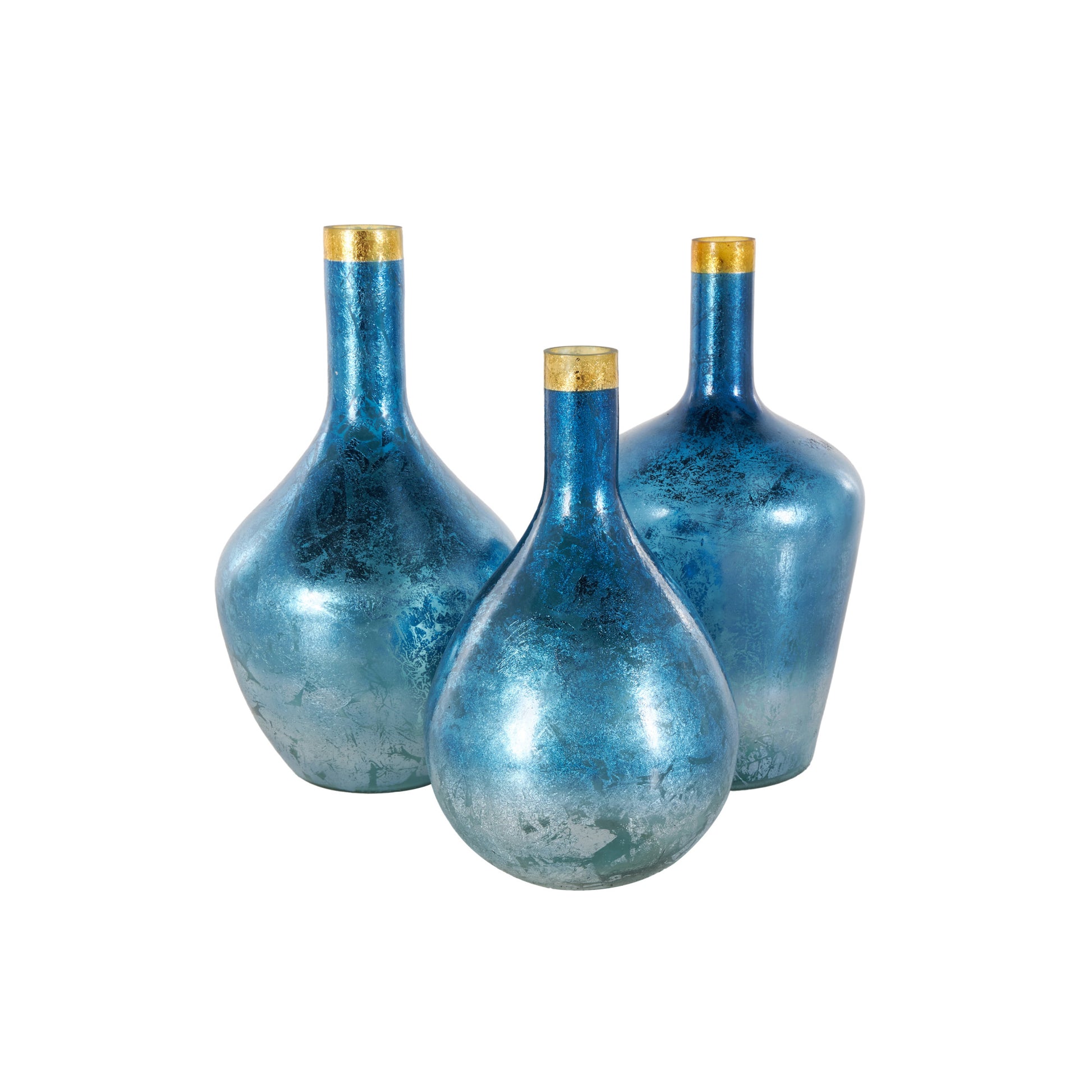 Set of 3 Glass Decorative Vase with Gold Rim
