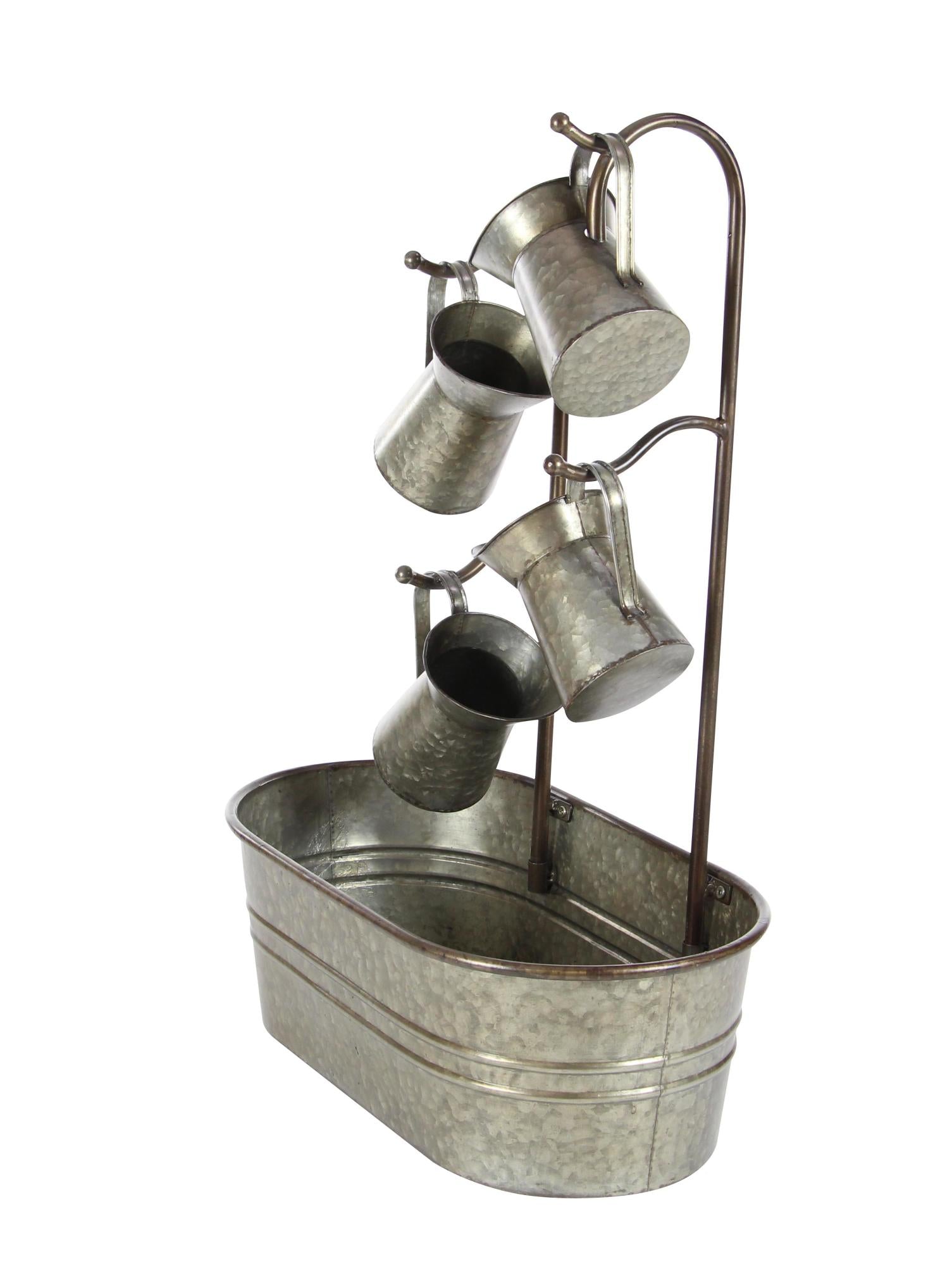 Gray Metal Indoor Outdoor Fountain with Watering Cans