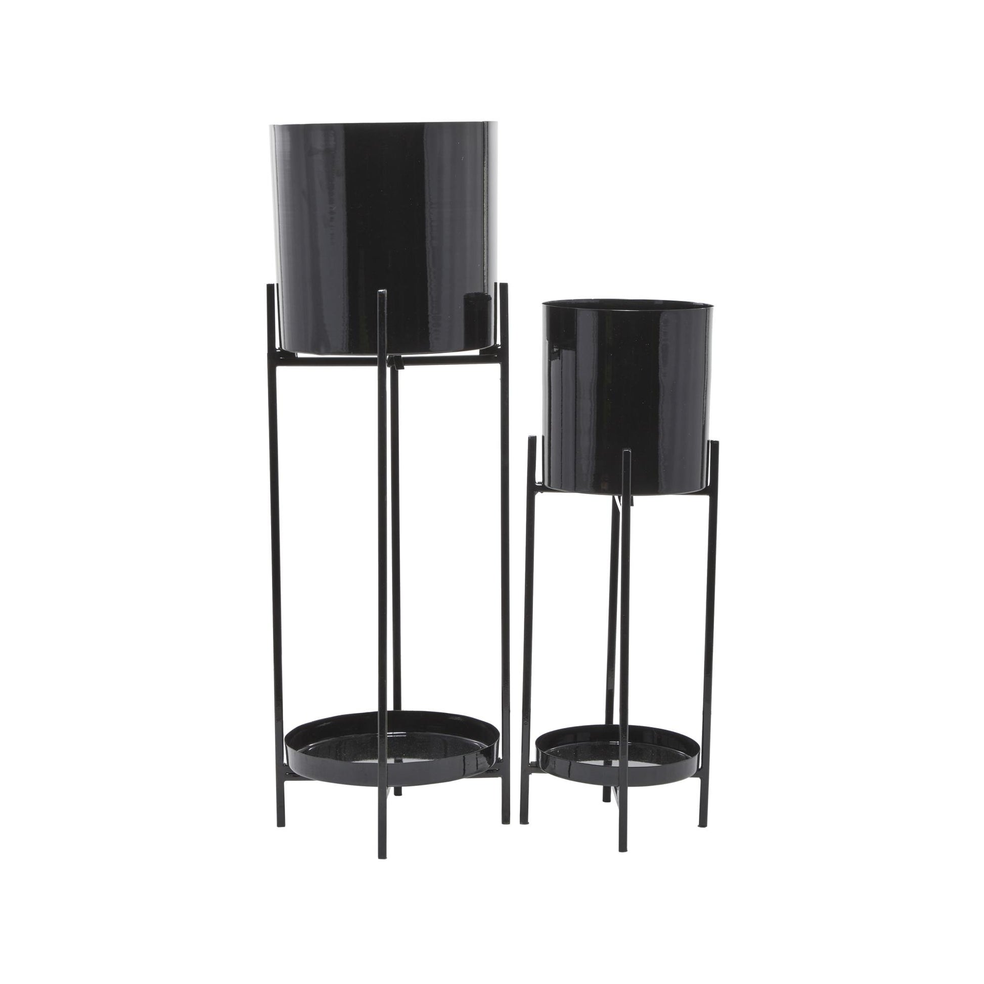 Set of 2 Metal Indoor Outdoor Planter with Lower Shelf and Removable Stand