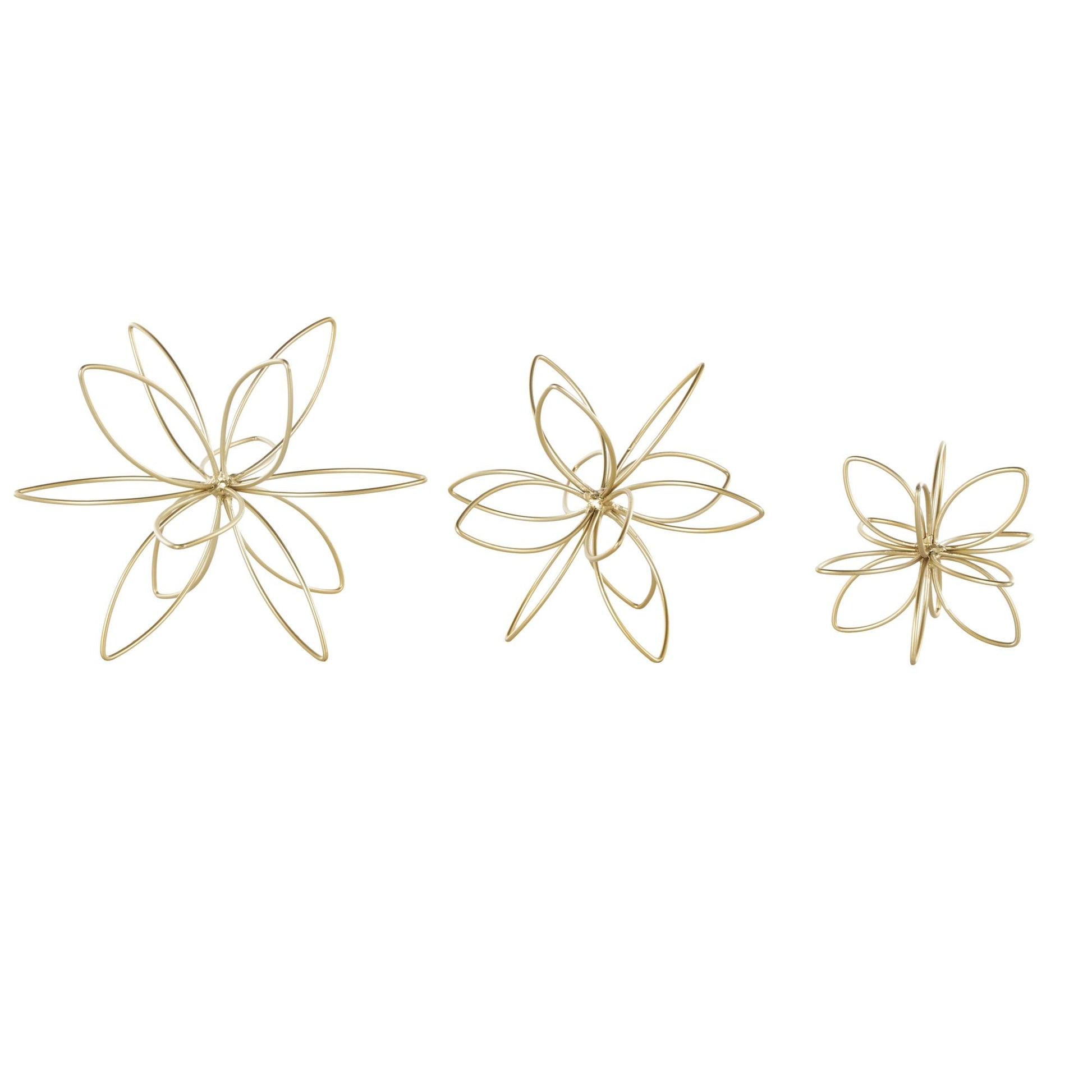 CosmoLiving by Cosmopolitan Set of 3 Floral Gold Metal Wire Decorative Sculpture