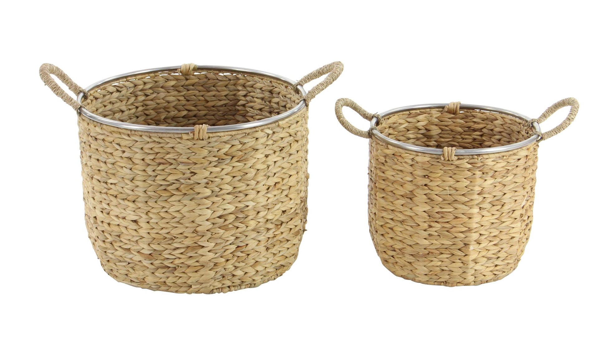 Set of 2 Light Brown Seagrass Handmade Decorative and Functional Storage Basket with Handles