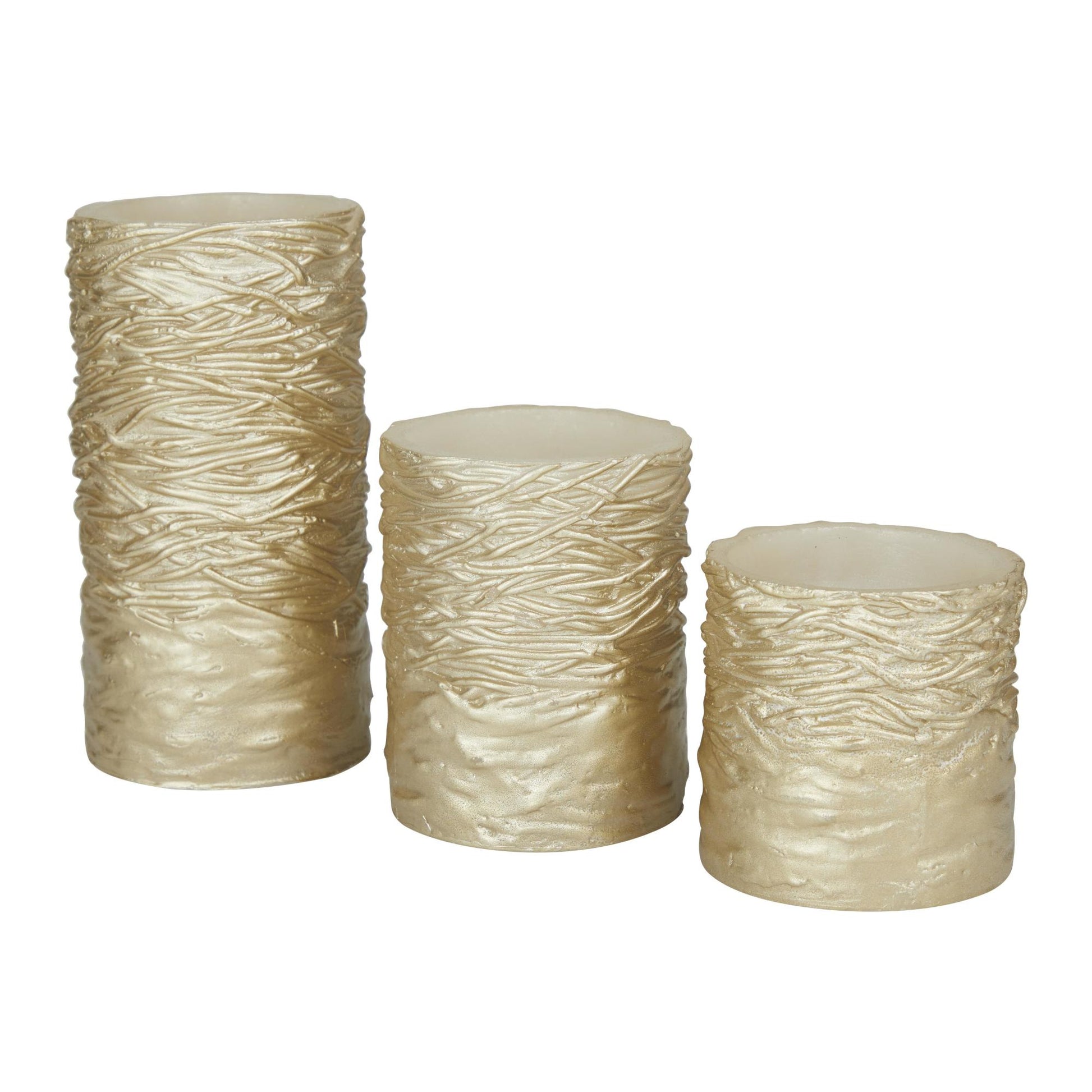 Set of 3 Wax Textured Indoor Outdoor Flameless Candle with Remote Control