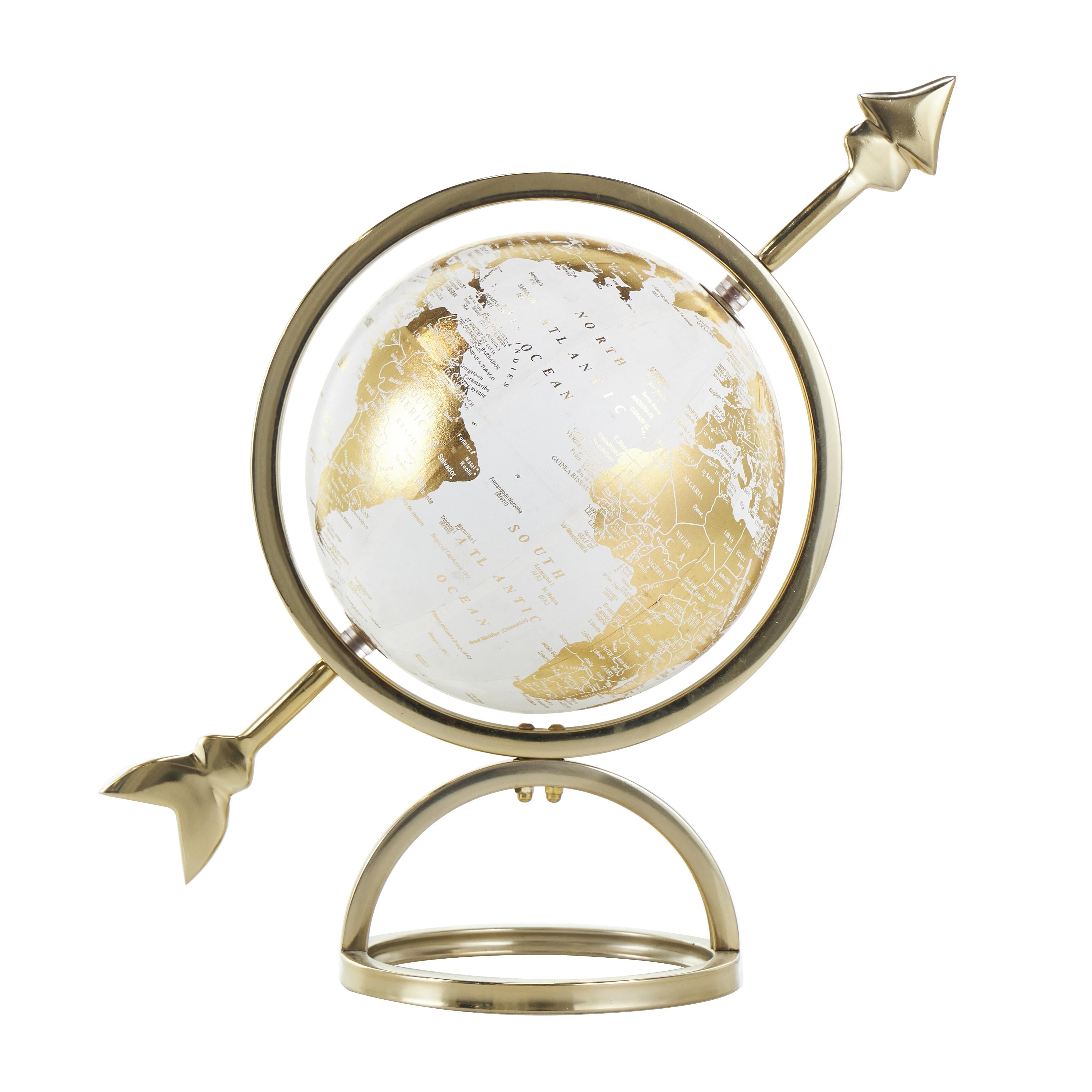 Armillary Gold Aluminum Metal Educational/Geographic Earth Globe with White Center