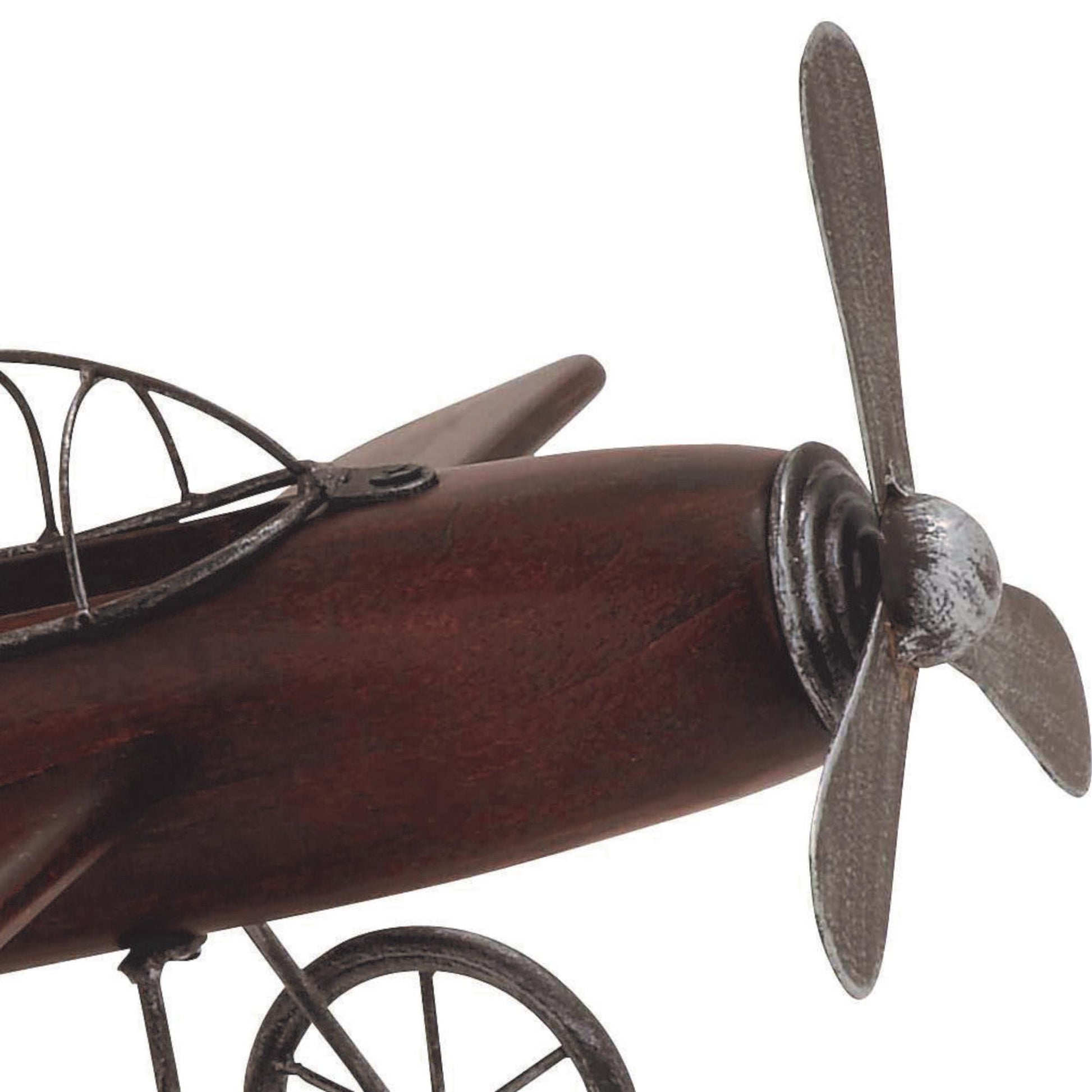 Airplane Brown Wood Decorative Sculpture with Gray Metal Accents
