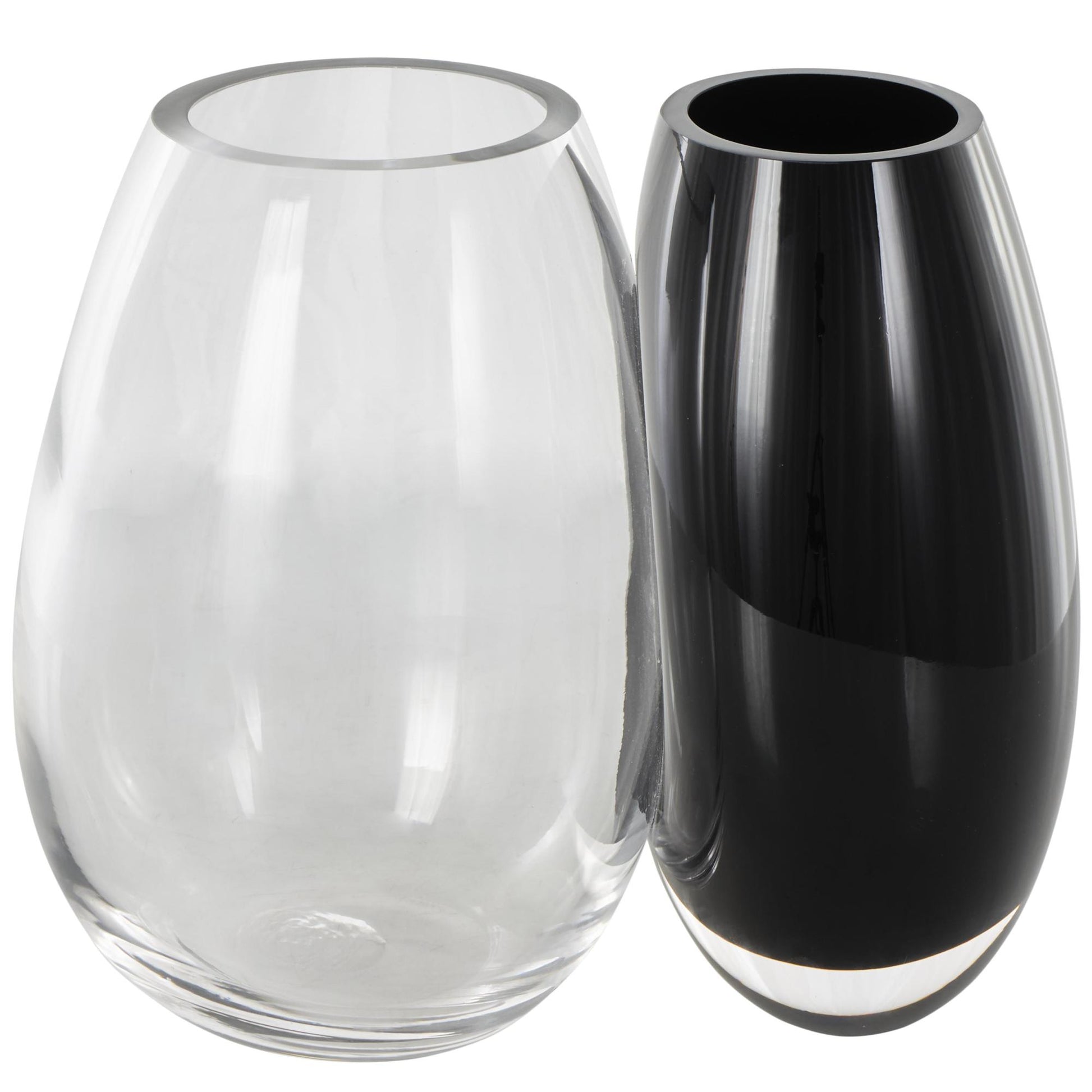 Abstract Black Recycled Glass Handmade Rounded 2 Opening 2 Opening Decorative Vase with Clear Glass Accent