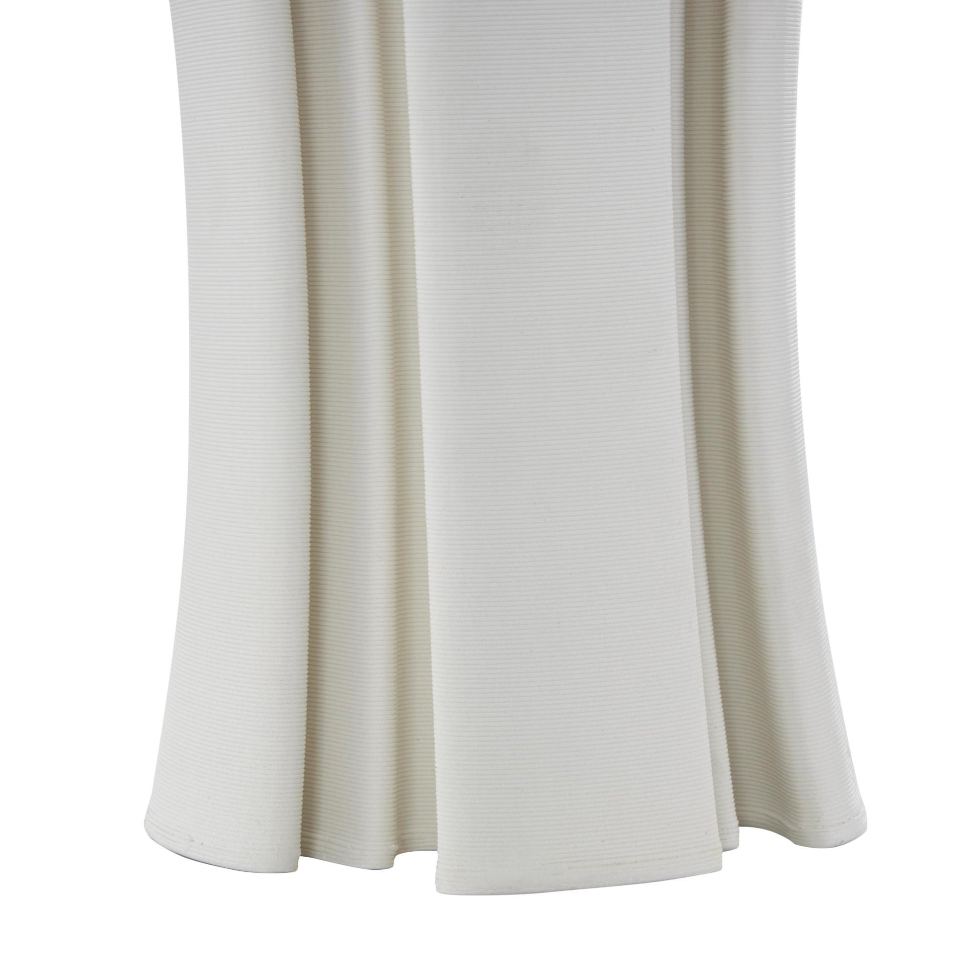 Abstract White Ceramic Ribbed Dimensional Folded Decorative Vase with Curvy Rim