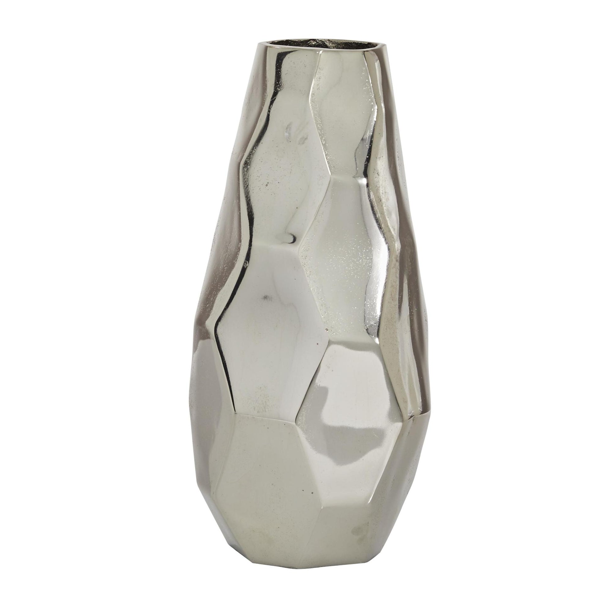 Geometric Silver Aluminum Metal Decorative Vase