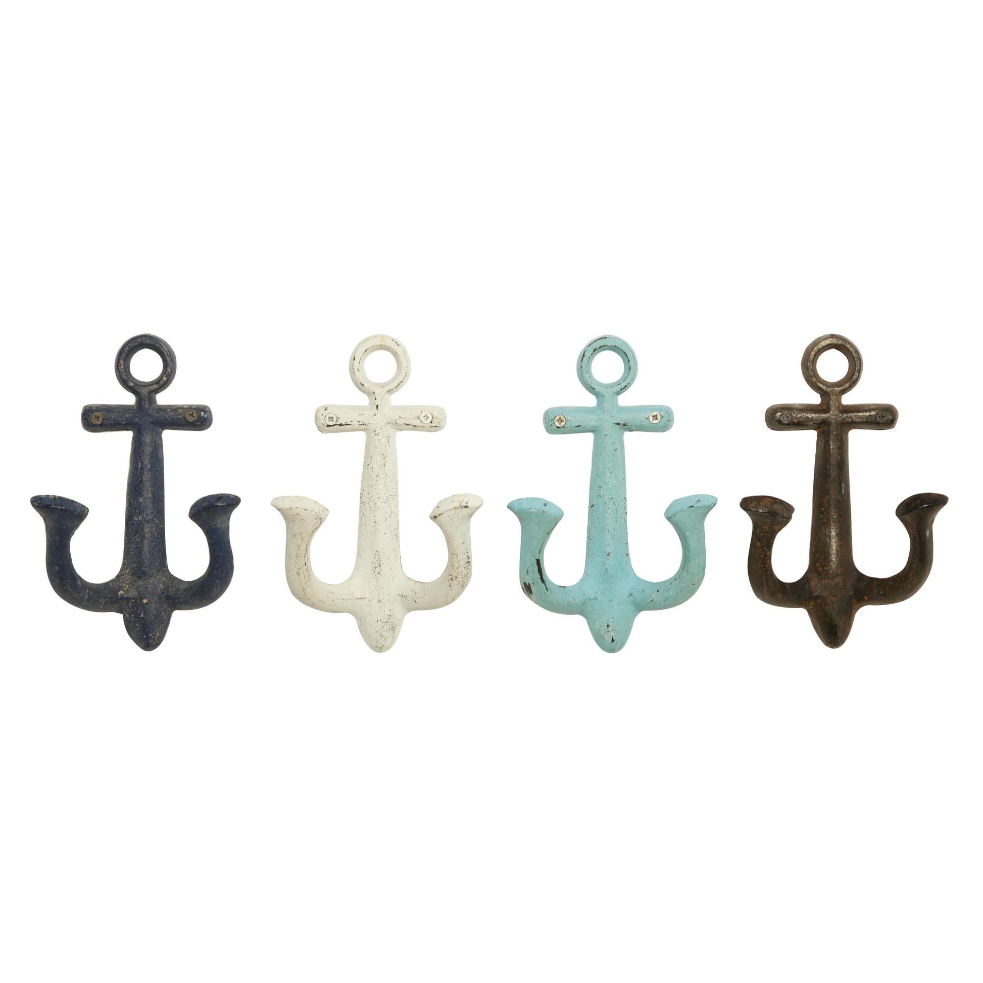 Set of 4 Anchor Multi Colored Metal Single Hanger Home Wall Hook