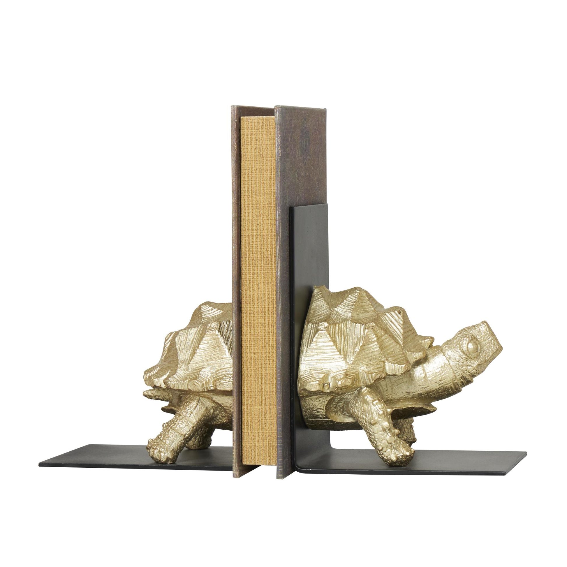 CosmoLiving by Cosmopolitan Set of 2 Turtle Brass Polystone Decorative Bookends with Black Stands