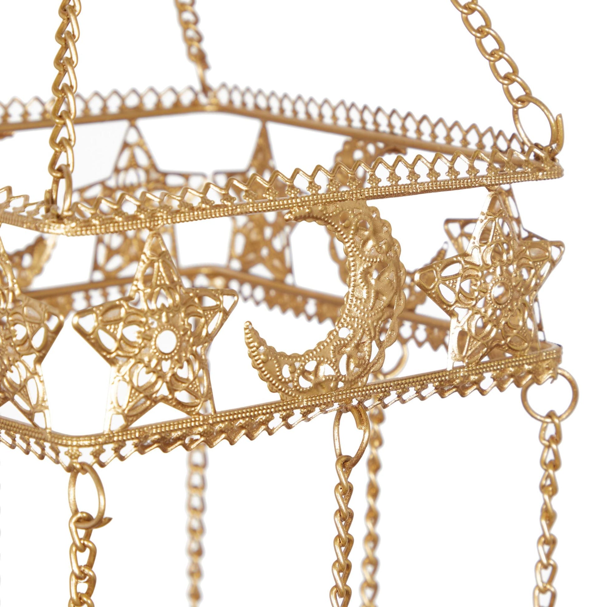 Sun and Star Gold Metal Handmade Indoor Outdoor Windchime with Glass Beads and Cone Bells