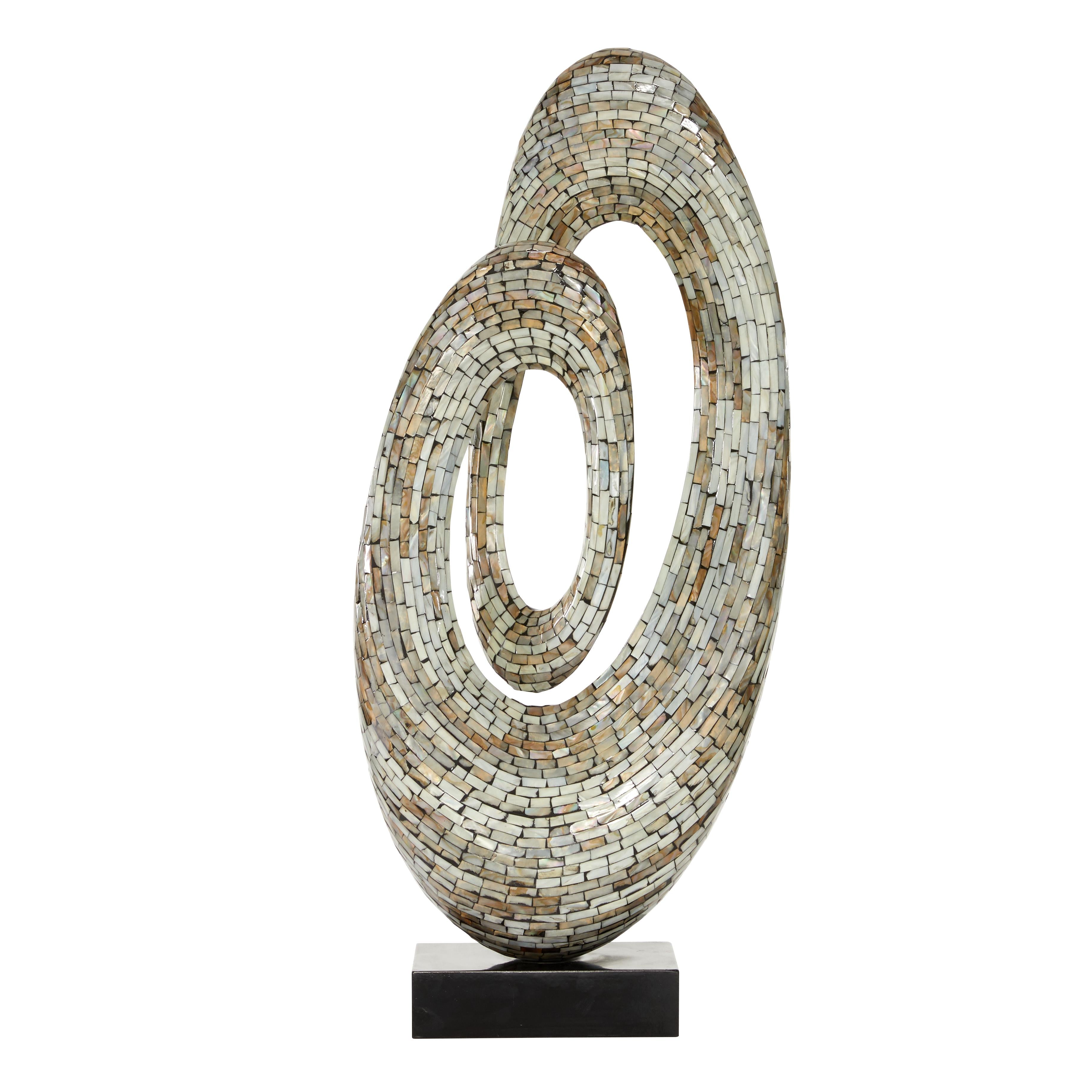 Abstract Mother of Pearl Shell Swirl Decorative Sculpture with Black Base