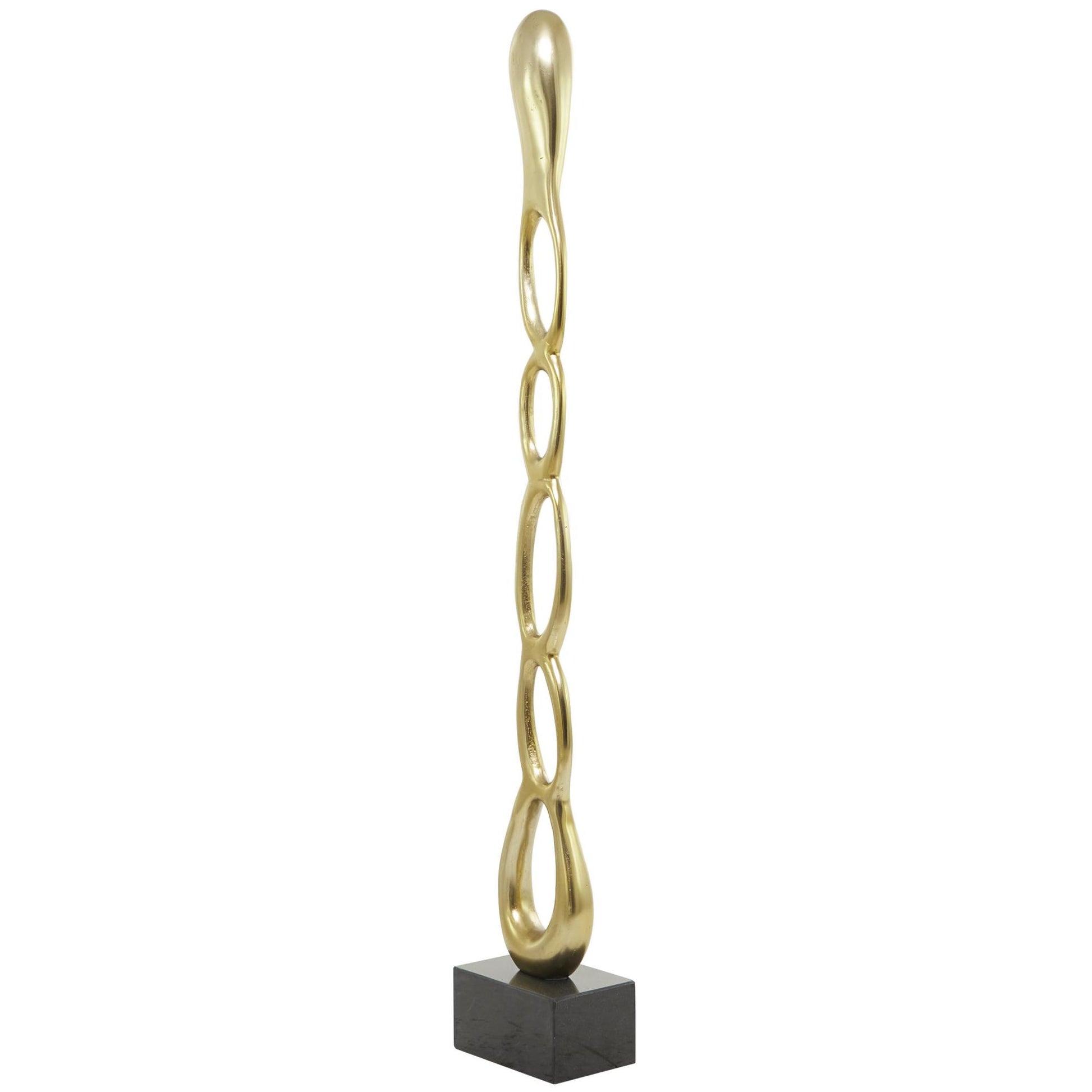 Abstract Aluminum Metal Tall Linked Floor Decorative Sculpture with Black Base
