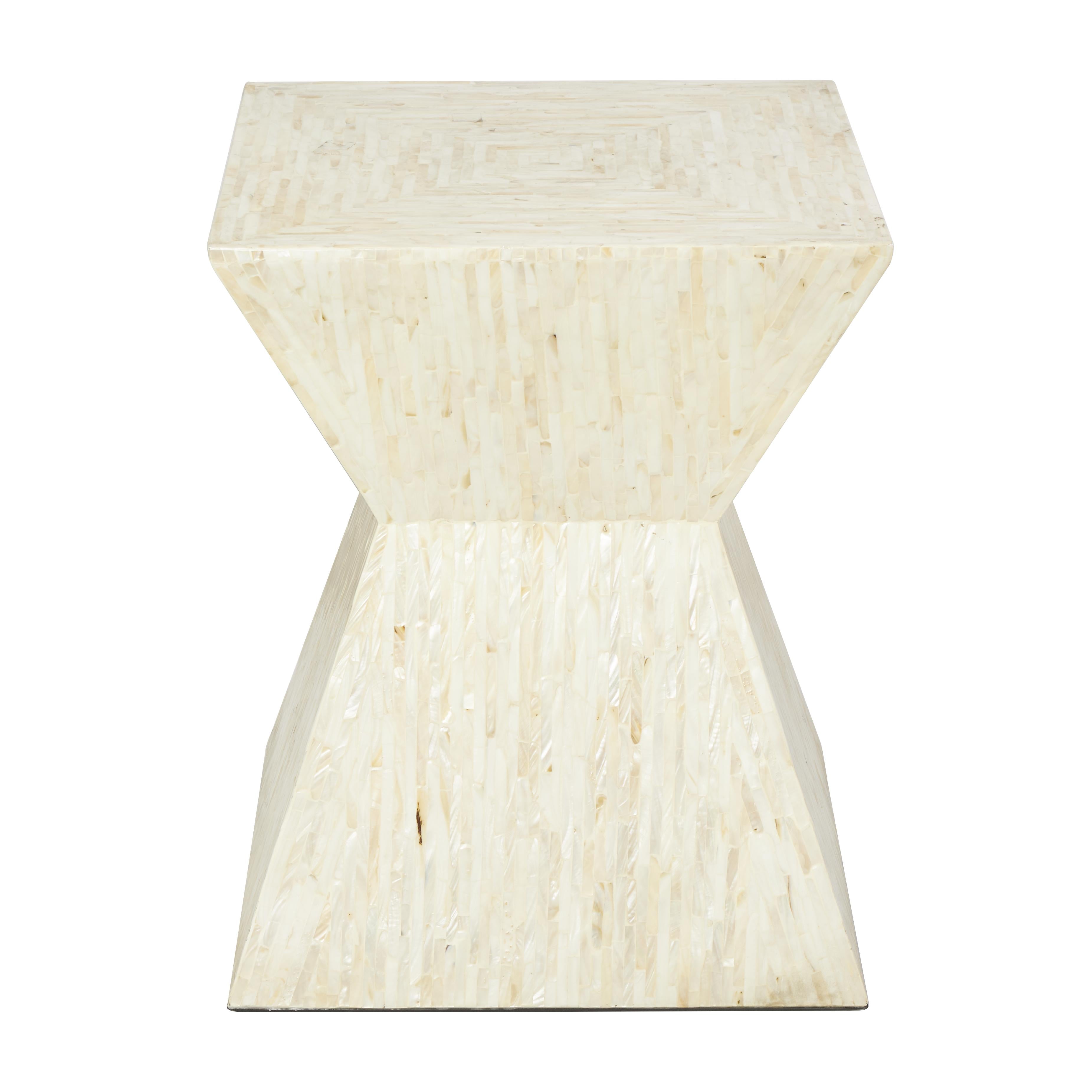 Mother of Pearl Shell Handmade Hourglass Shaped Side End Accent Table
