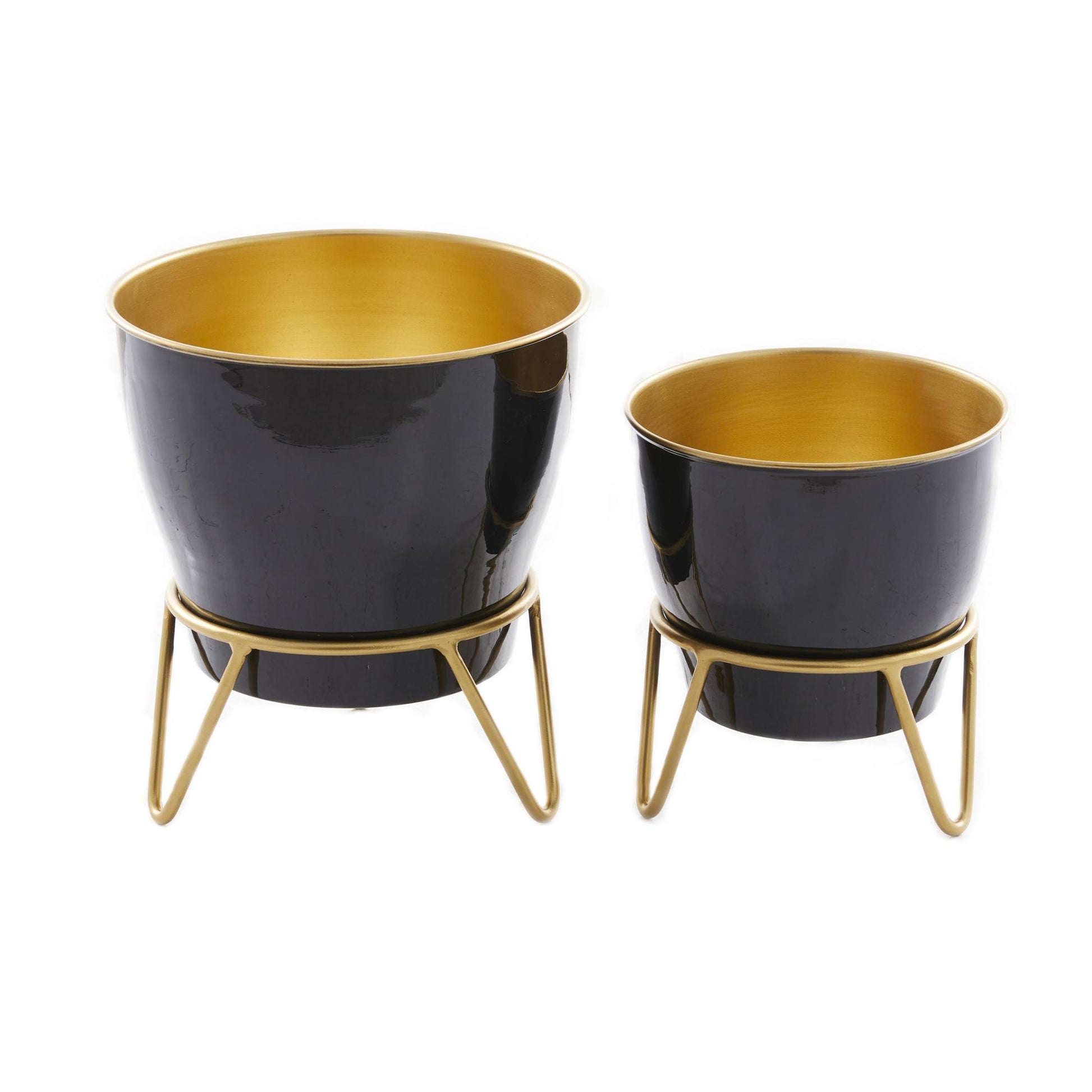 Set of 2 Metal Indoor Outdoor Planter with Removable Stand