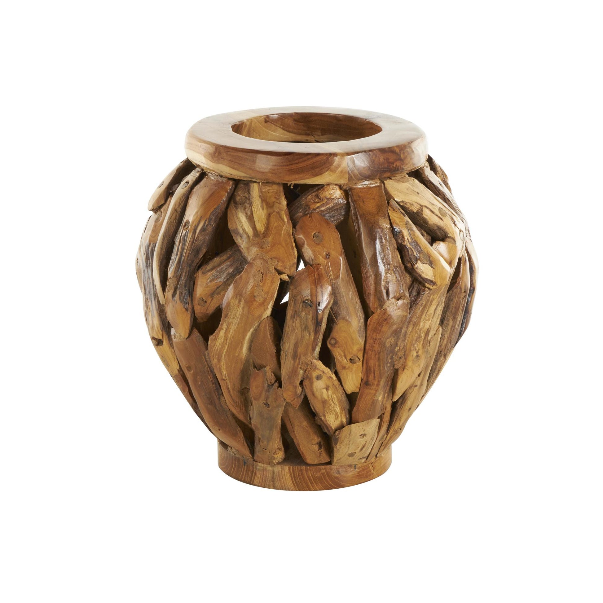 Brown Teak Wood Handmade Live Edge Tree Branch Pot Decorative Vase