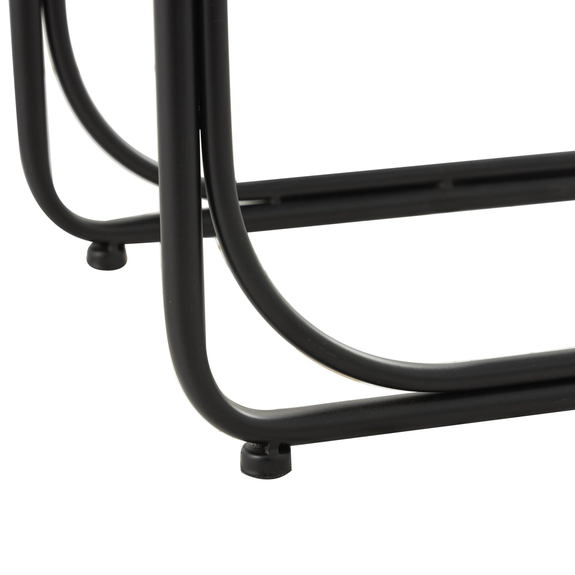 Brown Dried Plant Handmade Coiled C-Shaped Side End Accent Table with Black Metal Legs