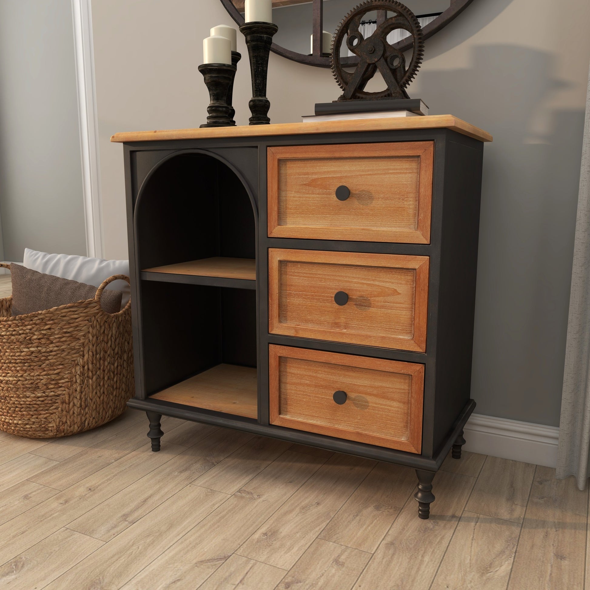 Brown Wood 3 Drawer and 2 Shelf Room Cabinet