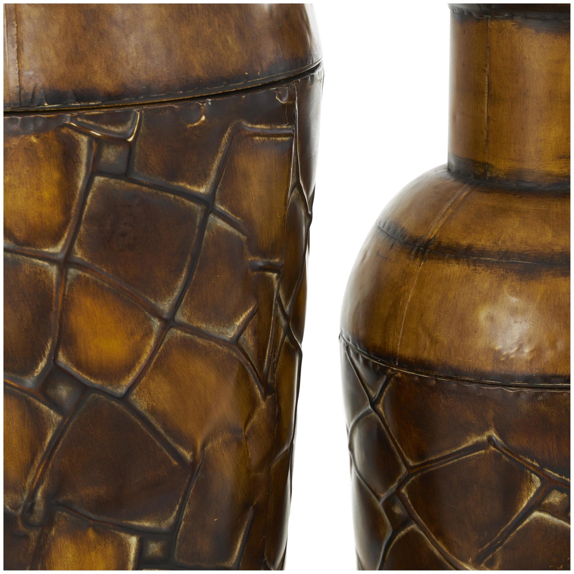 Set of 3 Brown Metal Indoor Outdoor Tall Floor Bottleneck Decorative Vase with Tortoise Shell Pattern