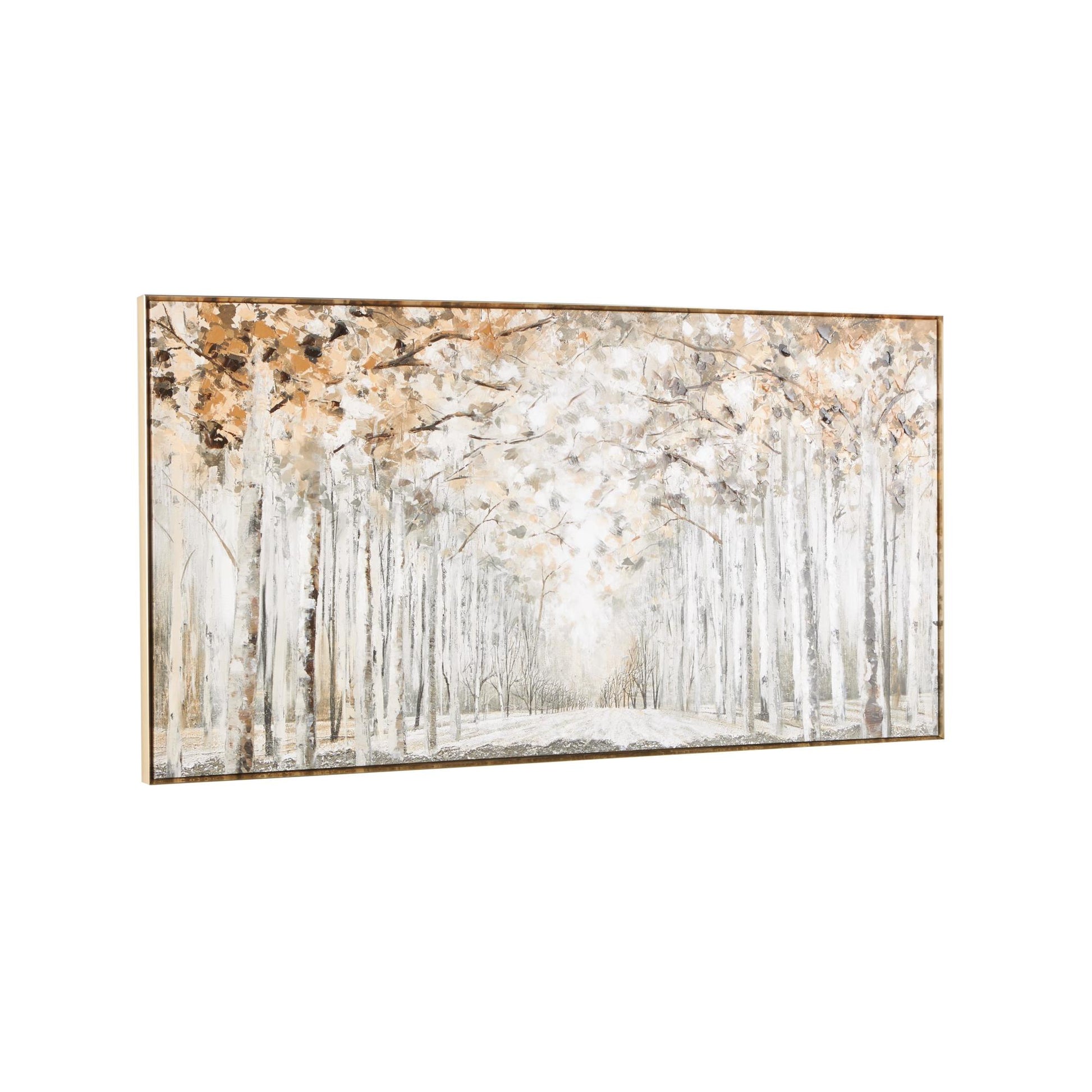 Landscape Gray Canvas Forest Living Room Framed Wall Art with Brown Accents