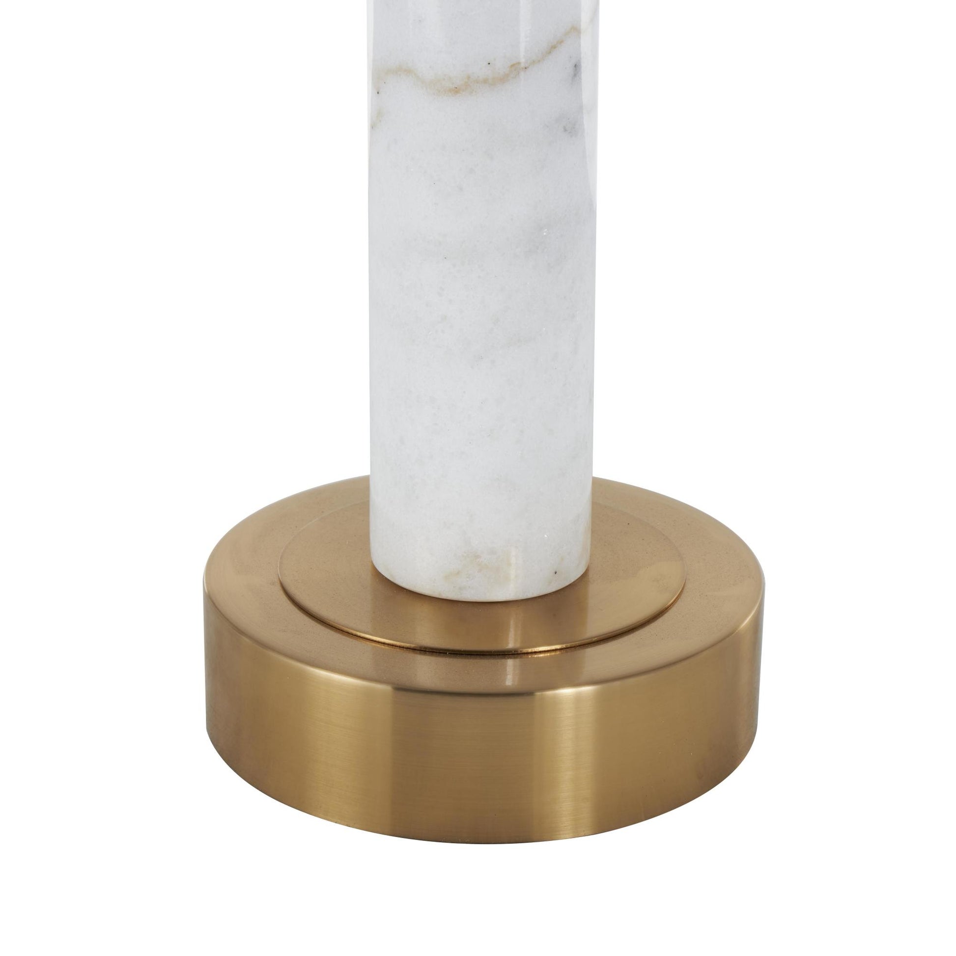 Marble Round Side End Accent Table with Silver Metal Rod and Base