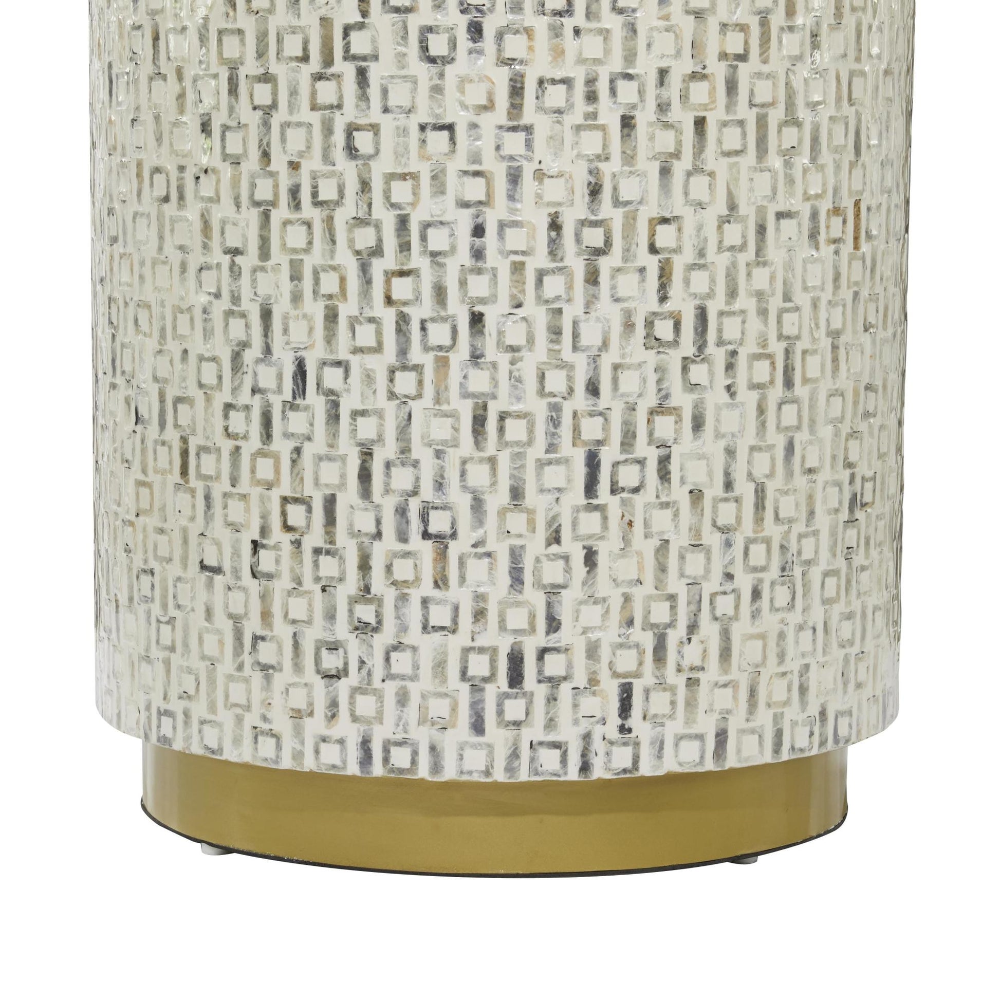 Geometric Mother of Pearl Shell Side End Accent Table with Gold Base