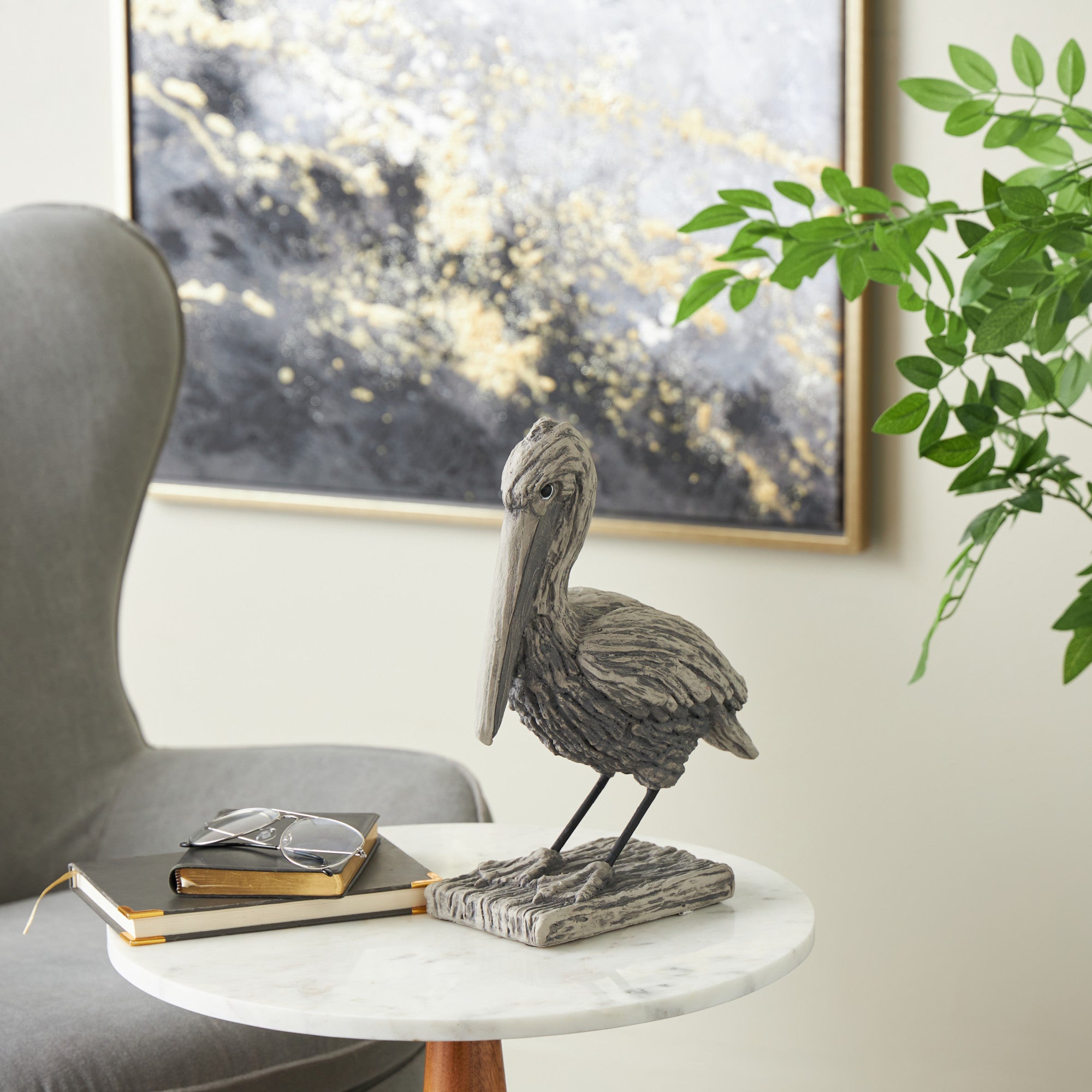 Pelican Gray Polystone Textured Decorative Sculpture