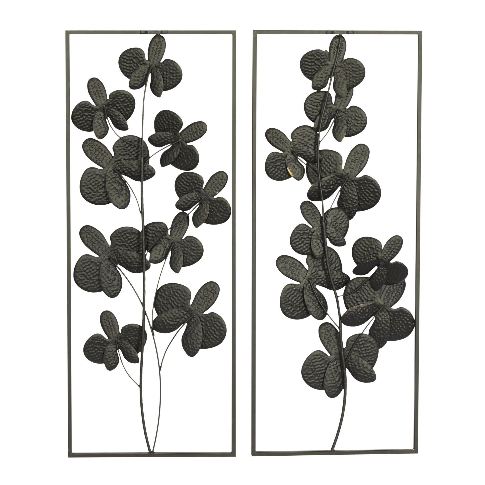 Set of 2 Floral Metal Orchid Home Wall Decor with Black Metal Stand