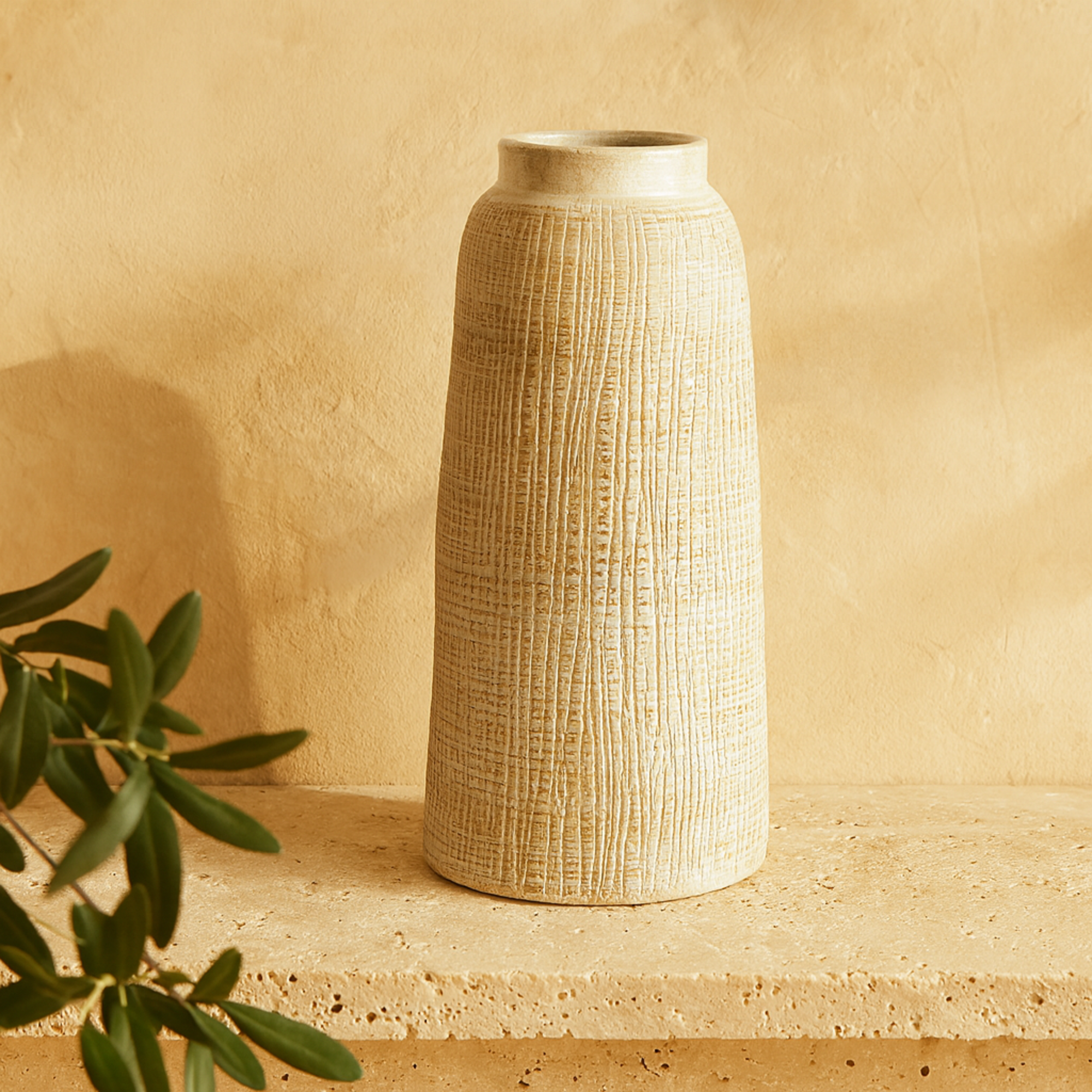 White Ceramic Textured Crosshatch Decorative Vase with Crosshatch Design
